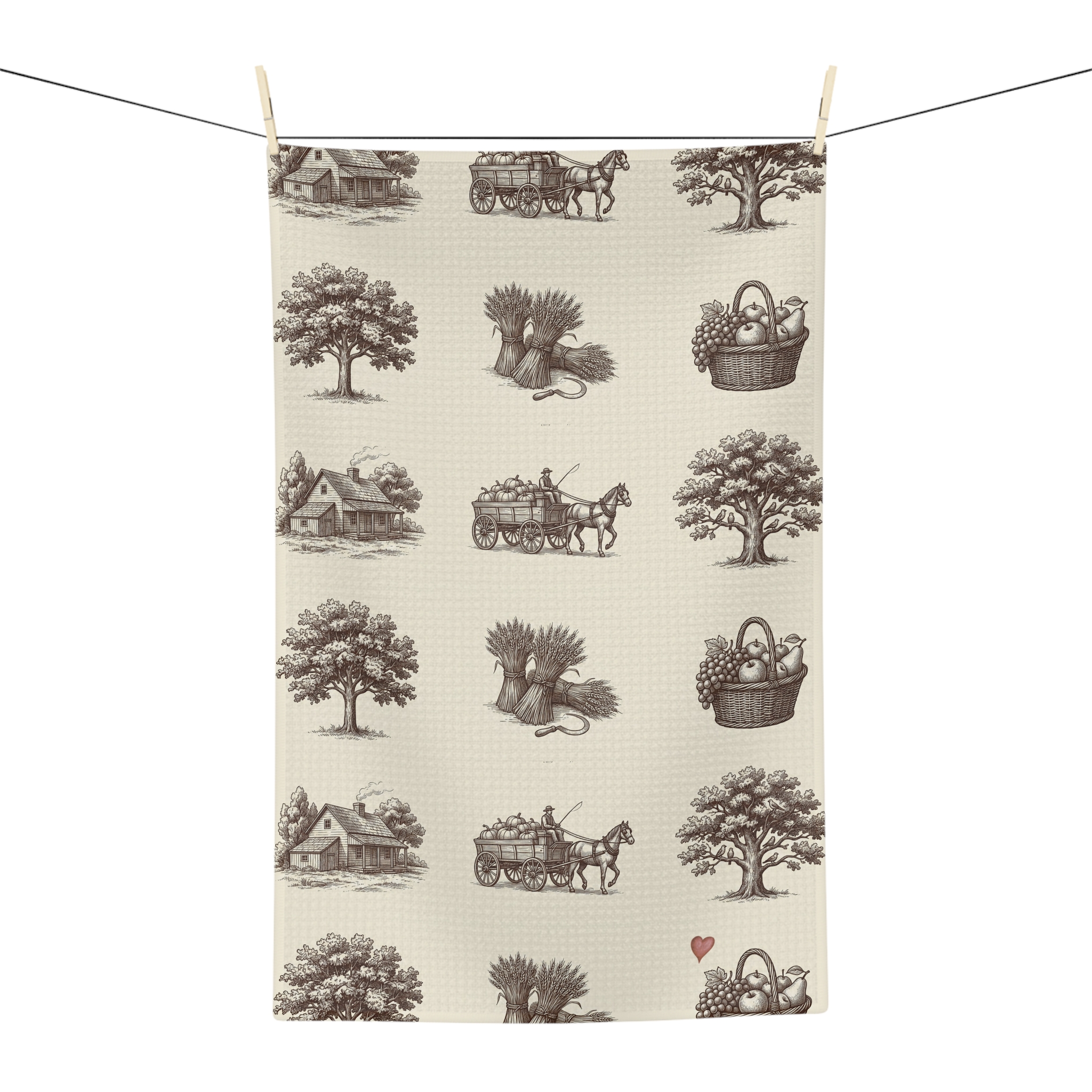 Vintage Harvest Toile Tea Towel, Farmhouse Fall Kitchen Towel, Thanksgiving Hostess Gift - Image 4