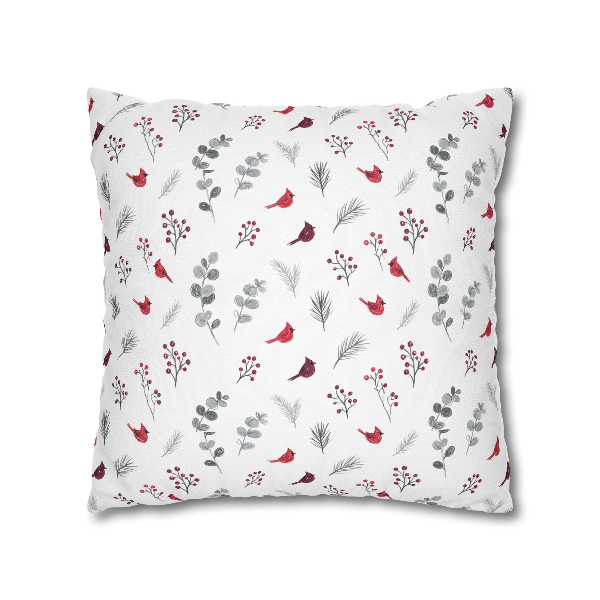 Cardinal Pillow Cover, Red Bird Christmas Throw Pillow, Botanical Winter Decor - Image 6