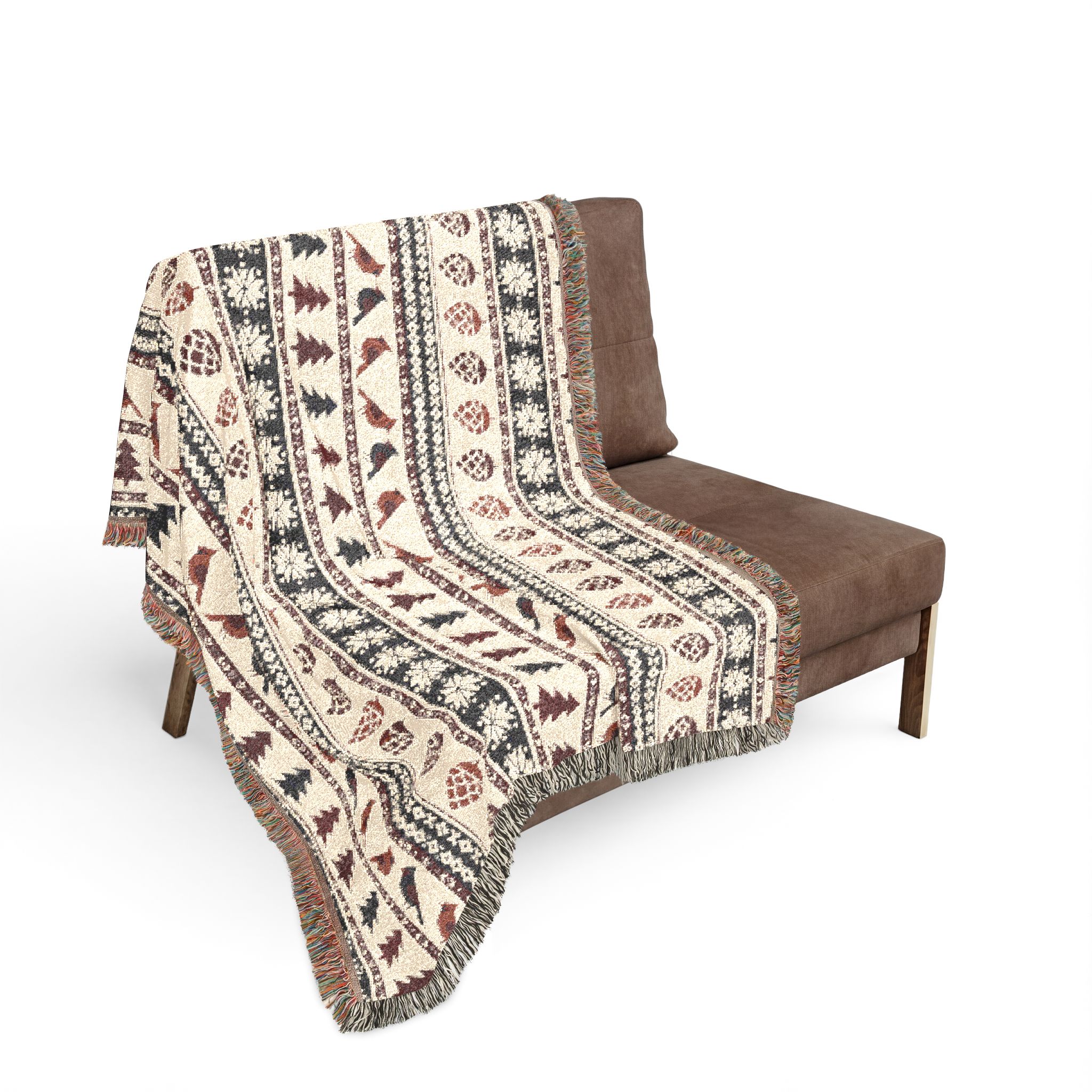 Nordic Cardinal Woven Blanket, Scandinavian Folk Christmas Throw, Cotton Jacquard Winter Blanket - Image 2