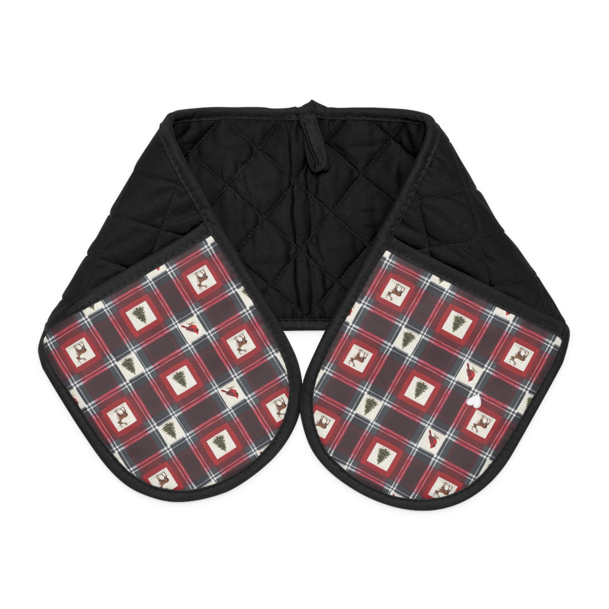 Buffalo Plaid Reindeer Oven Mitt, Red and Black Christmas Double Oven Glove, Cabin Baker Gift - Image 5