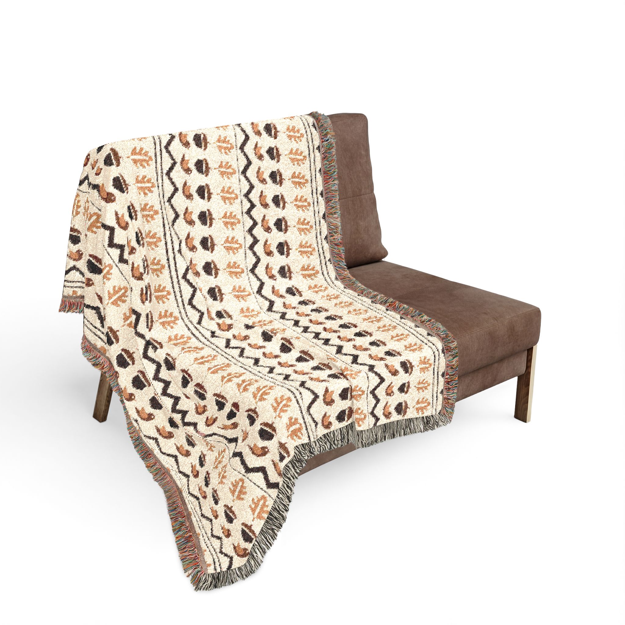 Autumn Folk Fair Isle Woven Blanket, Mustard and Rust Cotton Throw, Jacquard Fall Blanket - Image 2