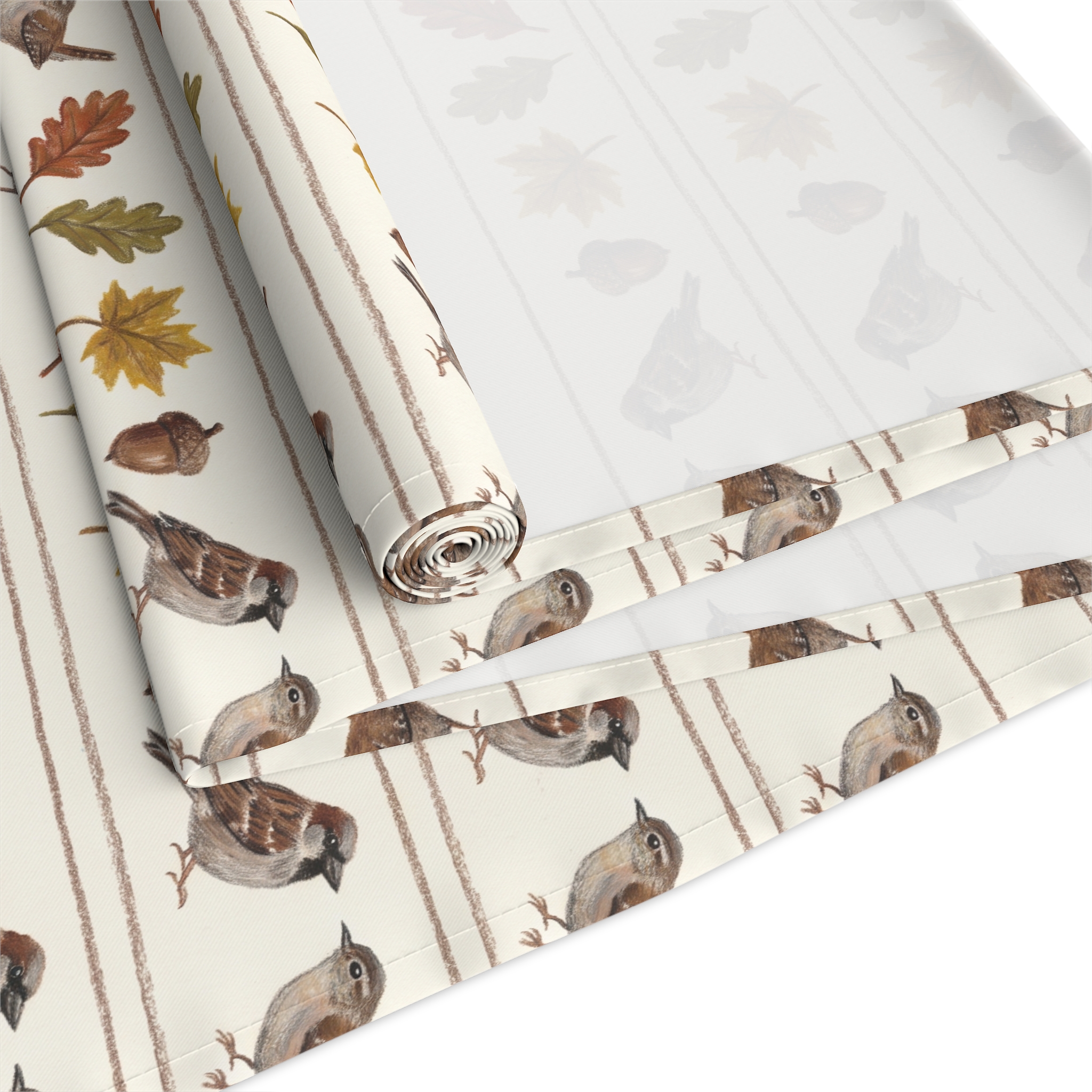 Fall Sparrow Table Runner, Hand-Drawn Bird Thanksgiving Table Decor, Autumn Dining Runner - Image 3
