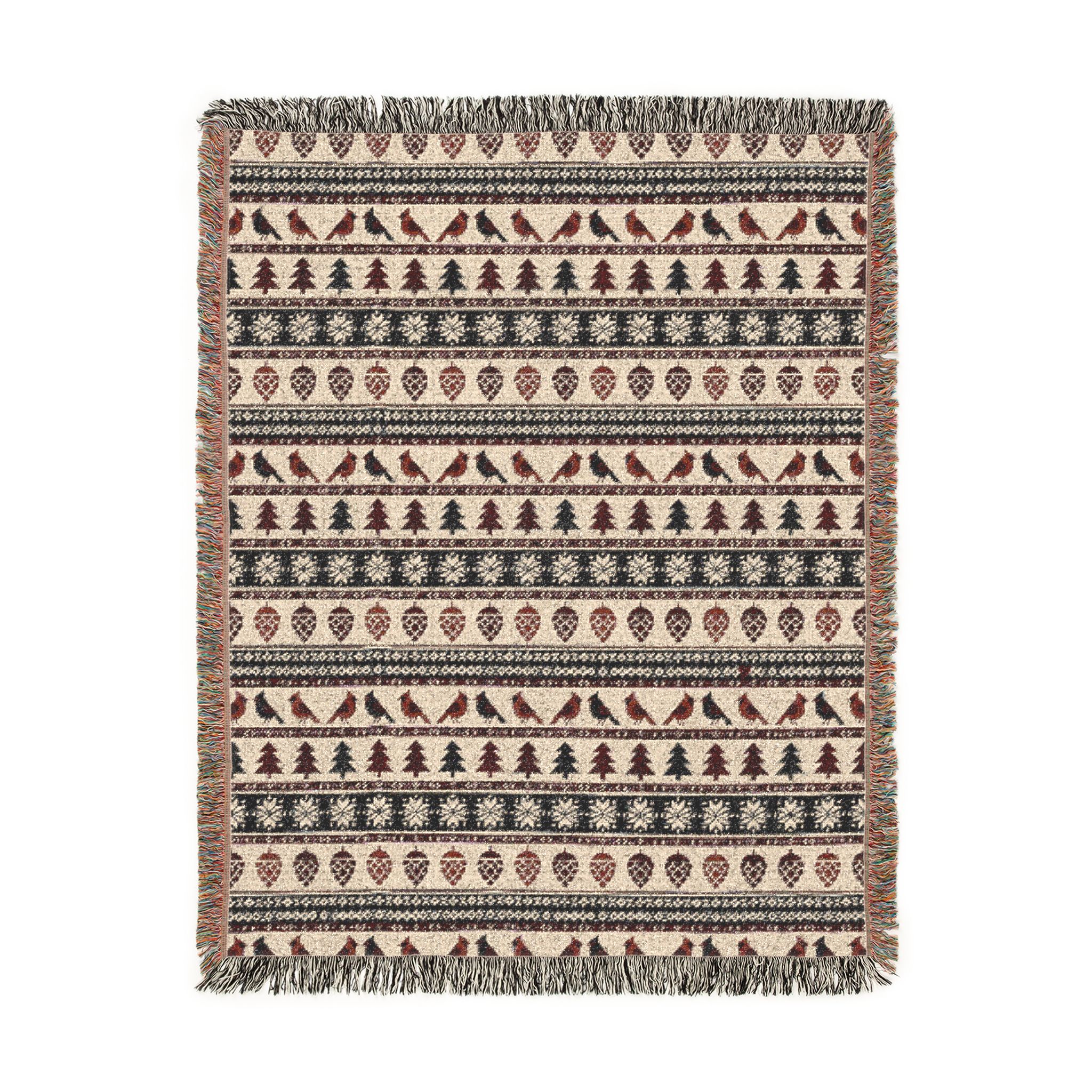Nordic Cardinal Woven Blanket, Scandinavian Folk Christmas Throw, Cotton Jacquard Winter Blanket - Image 4