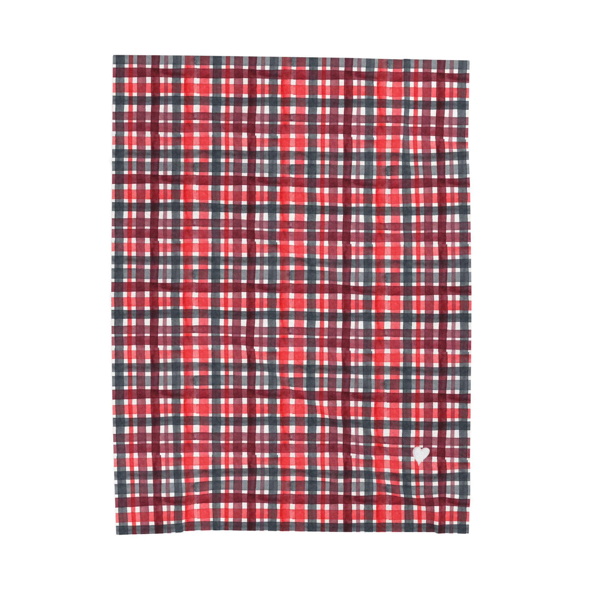 Red and Black Plaid Velveteen Plush Blanket, Watercolor Buffalo Check Christmas Throw, Cozy Cabin Blanket - Image 4