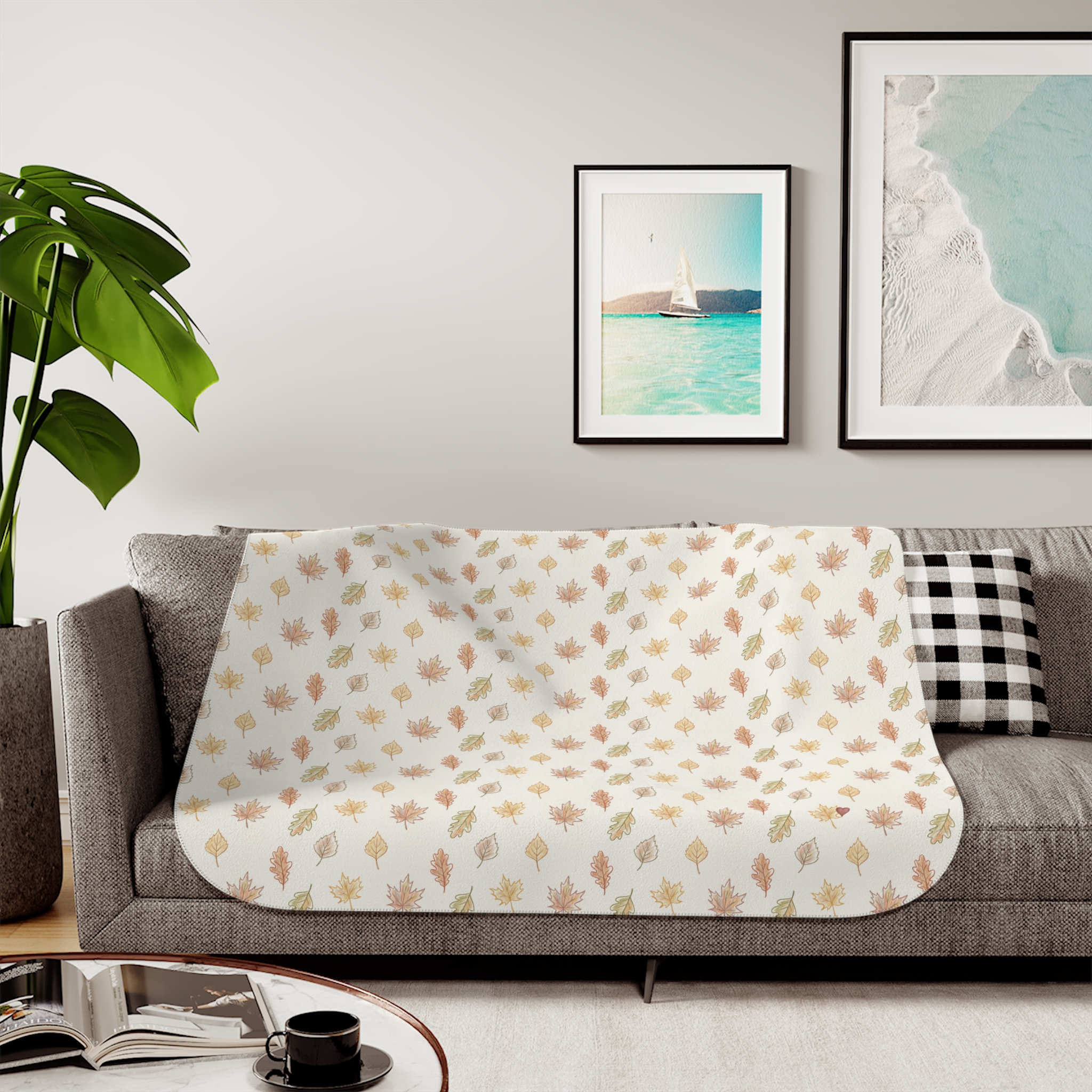 Autumn Leaves Sherpa Blanket, Neutral Fall Throw, Minimalist Cozy Autumn Blanket - Image 3