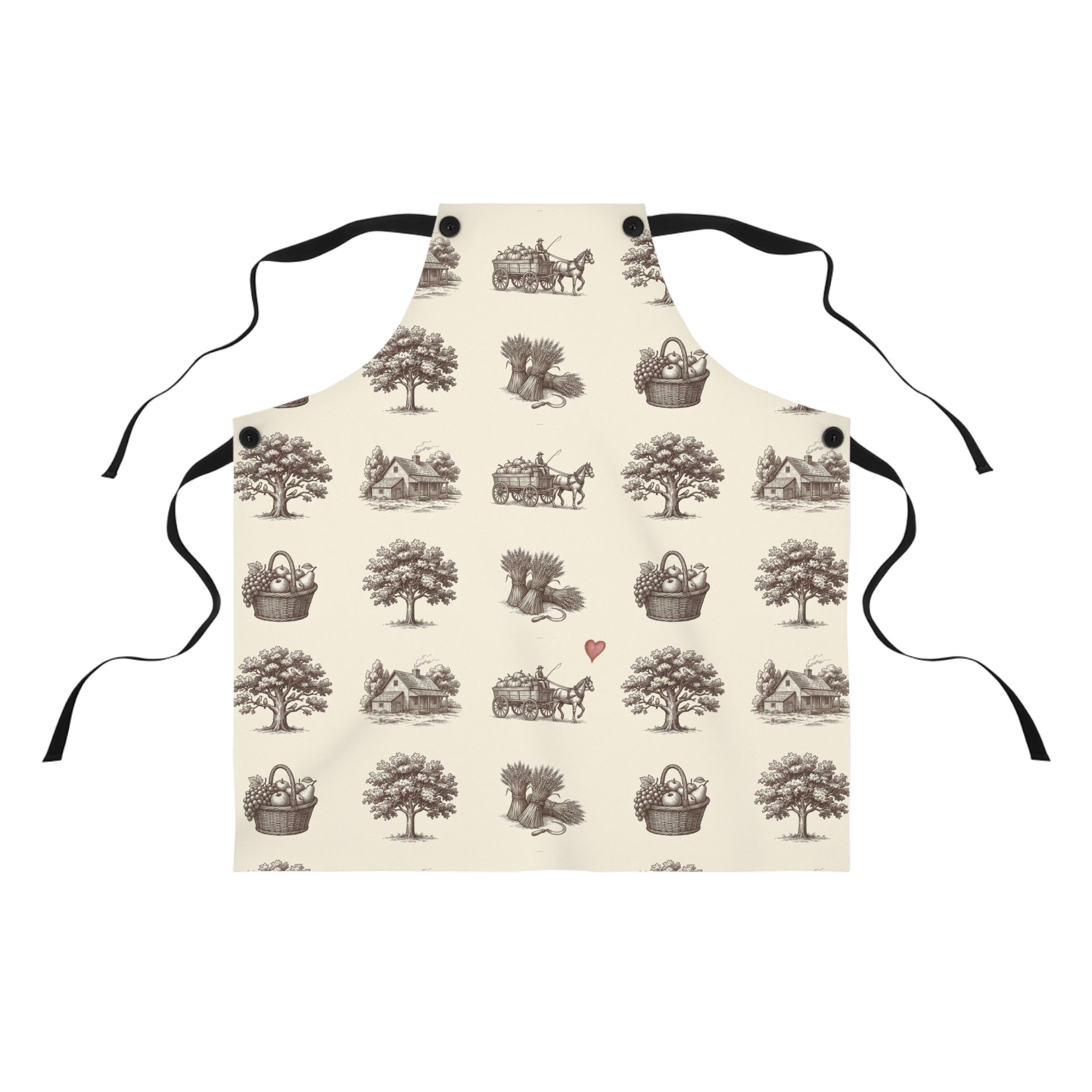 Vintage Harvest Toile Apron, Farmhouse Fall Kitchen Apron, Thanksgiving Baking Gift - Image 5