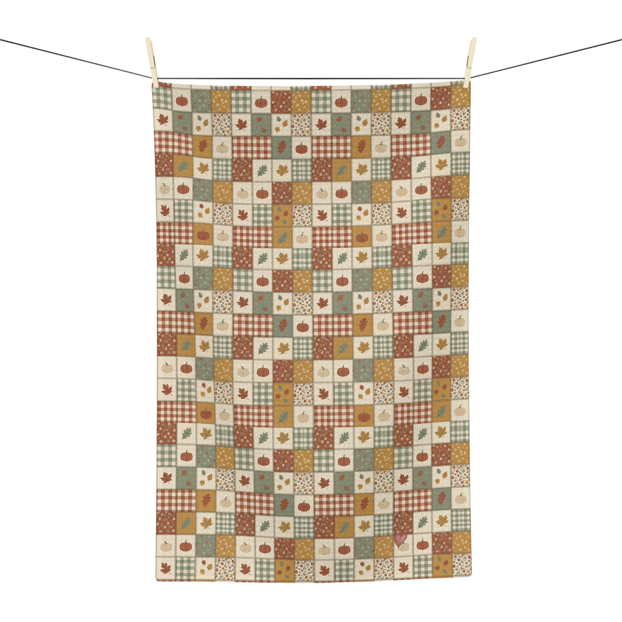 Harvest Patchwork Tea Towel, Mustard and Sage Fall Quilt Look Kitchen Towel, Thanksgiving Hostess Gift - Image 4