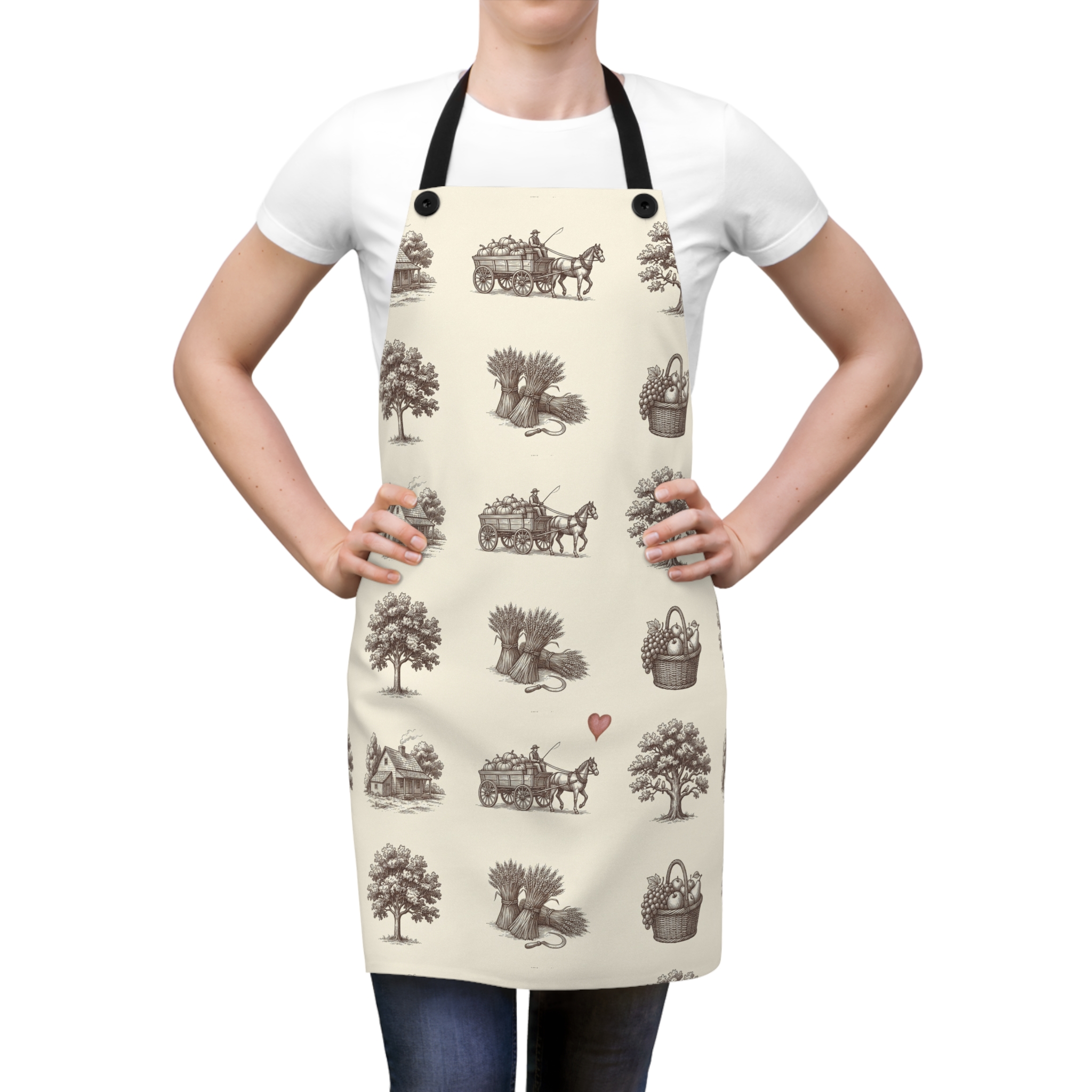 Vintage Harvest Toile Apron, Farmhouse Fall Kitchen Apron, Thanksgiving Baking Gift - Image 2