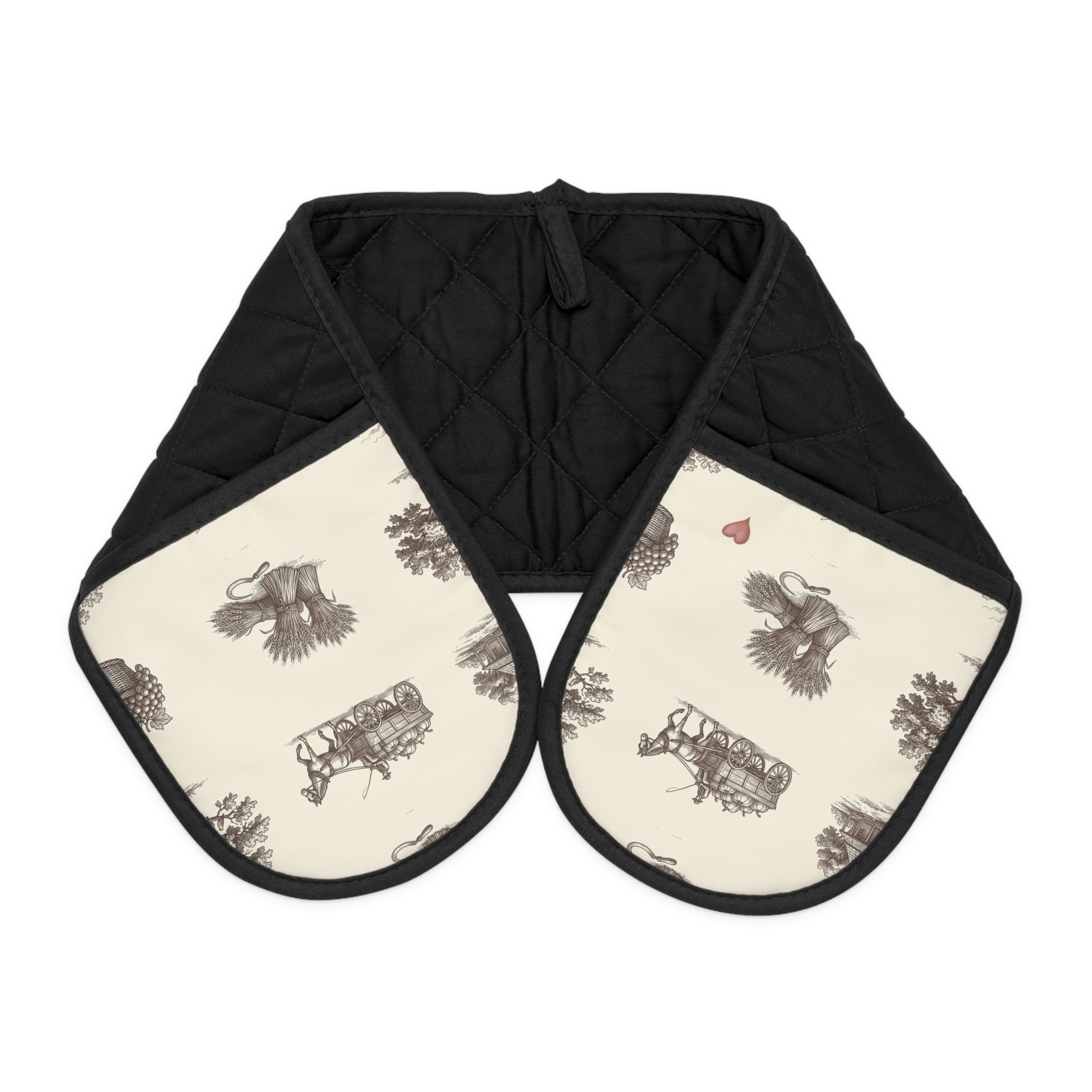Vintage Harvest Toile Oven Mitt, Farmhouse Fall Double Oven Glove, Thanksgiving Baker Gift - Image 5