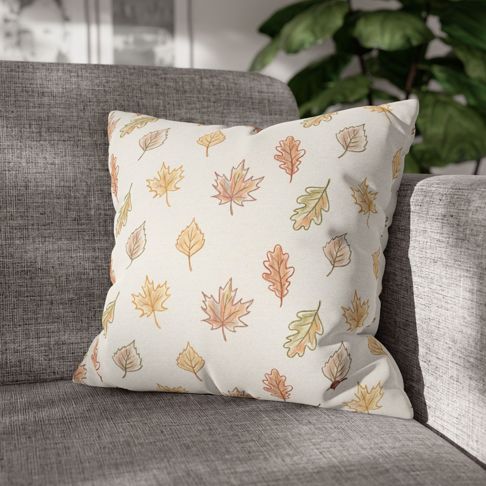 Autumn Leaves Pillow Cover, Neutral Fall Throw Pillow, Minimalist Cozy Autumn Decor - Image 2