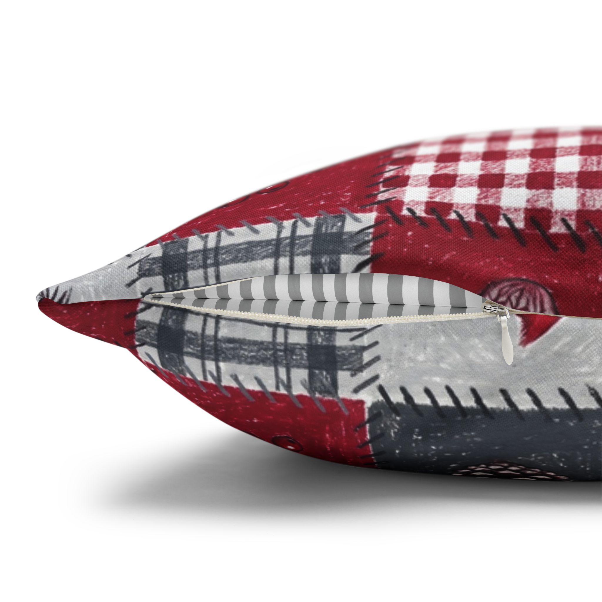 Christmas Patchwork Cardinal Pillow Cover, Quilt Look Cabin Throw Pillow, Holiday Decor - Image 4