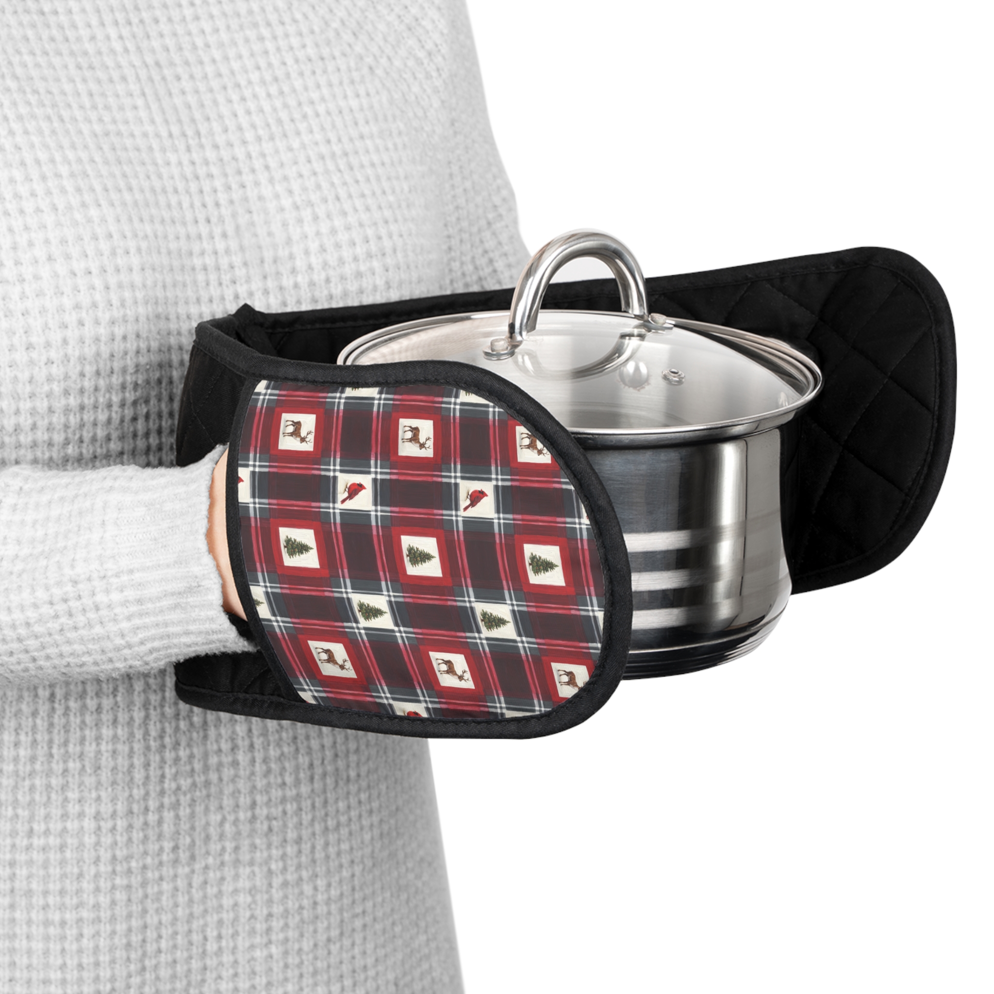 Buffalo Plaid Reindeer Oven Mitt, Red and Black Christmas Double Oven Glove, Cabin Baker Gift - Image 4