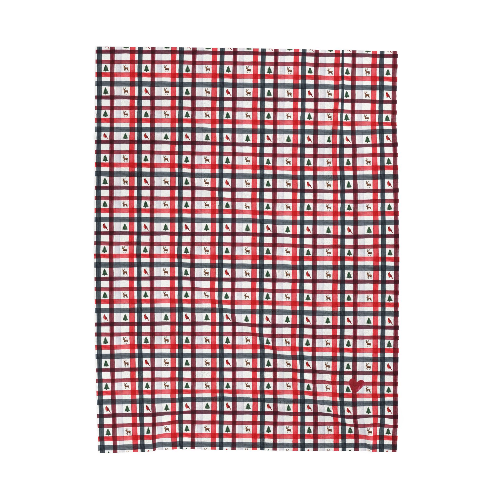 Red and White Christmas Plaid Velveteen Plush Blanket, Reindeer Cabin Throw, Cozy Holiday Blanket - Image 4