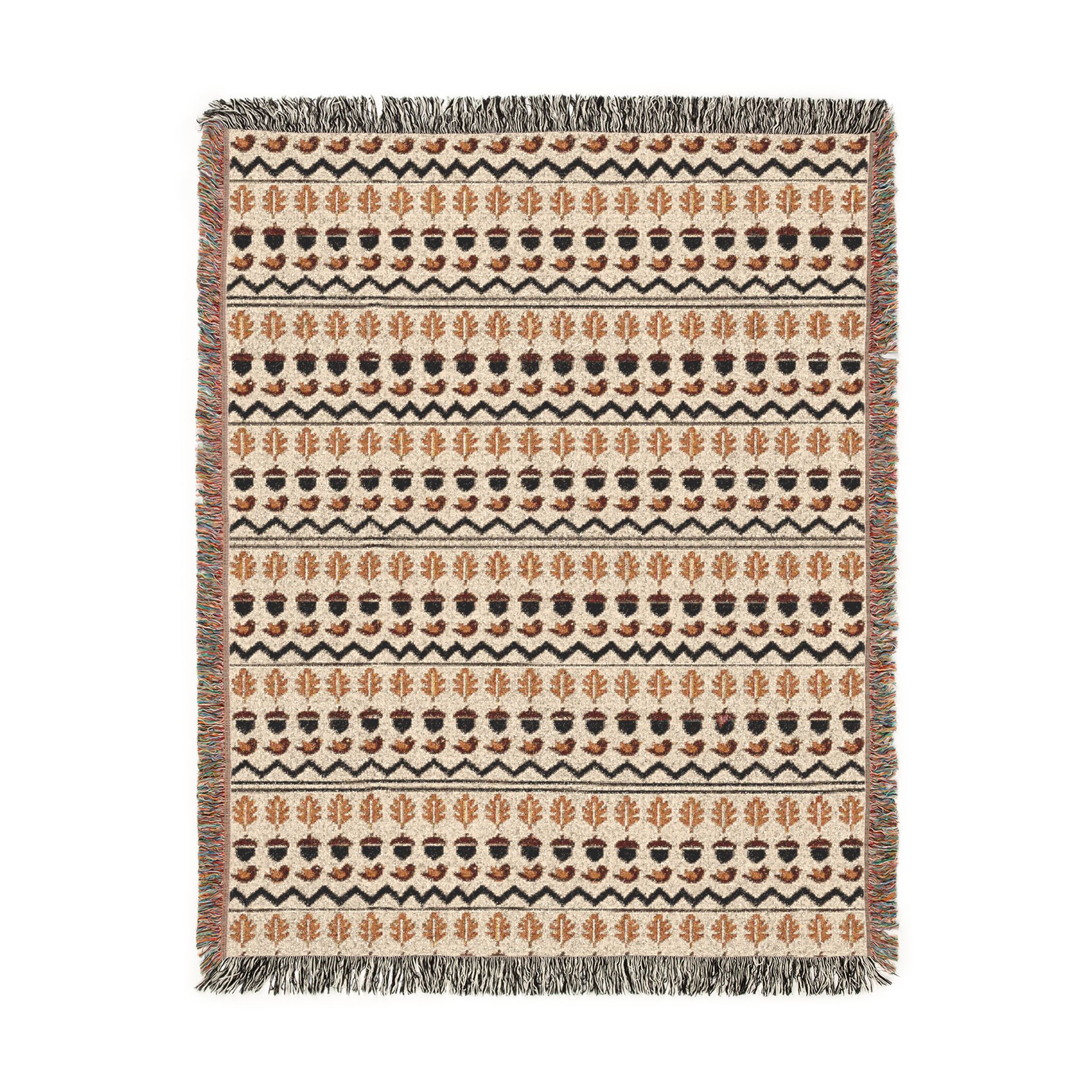 Autumn Folk Fair Isle Woven Blanket, Mustard and Rust Cotton Throw, Jacquard Fall Blanket - Image 4