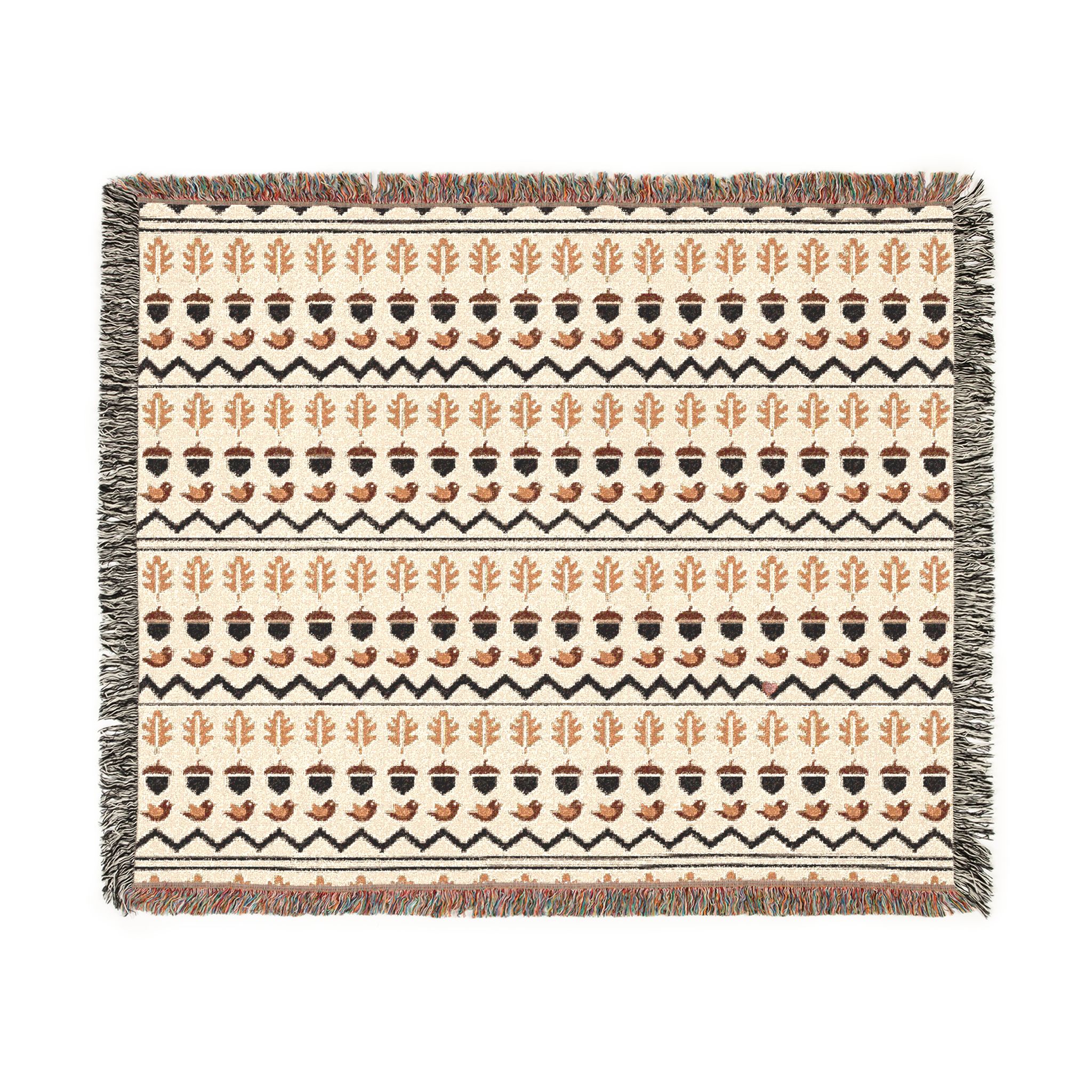 Autumn Folk Fair Isle Woven Blanket, Mustard and Rust Cotton Throw, Jacquard Fall Blanket - Image 3
