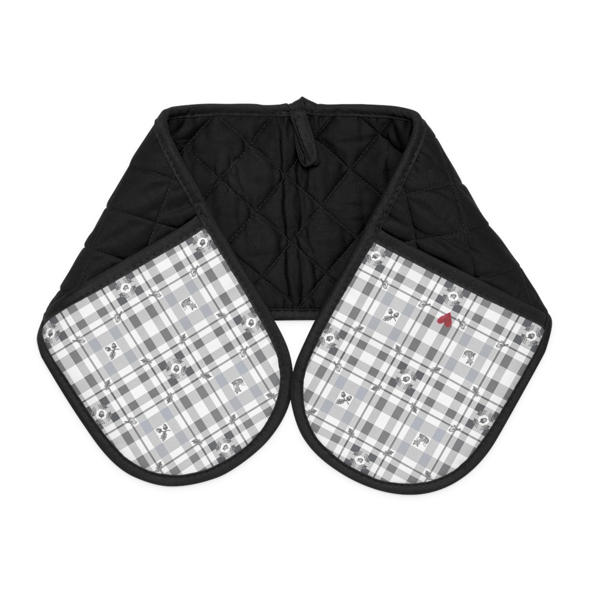 Woodland Grey Plaid Oven Mitt, Neutral Winter Double Oven Glove, Cabin Farmhouse Baker Gift - Image 5