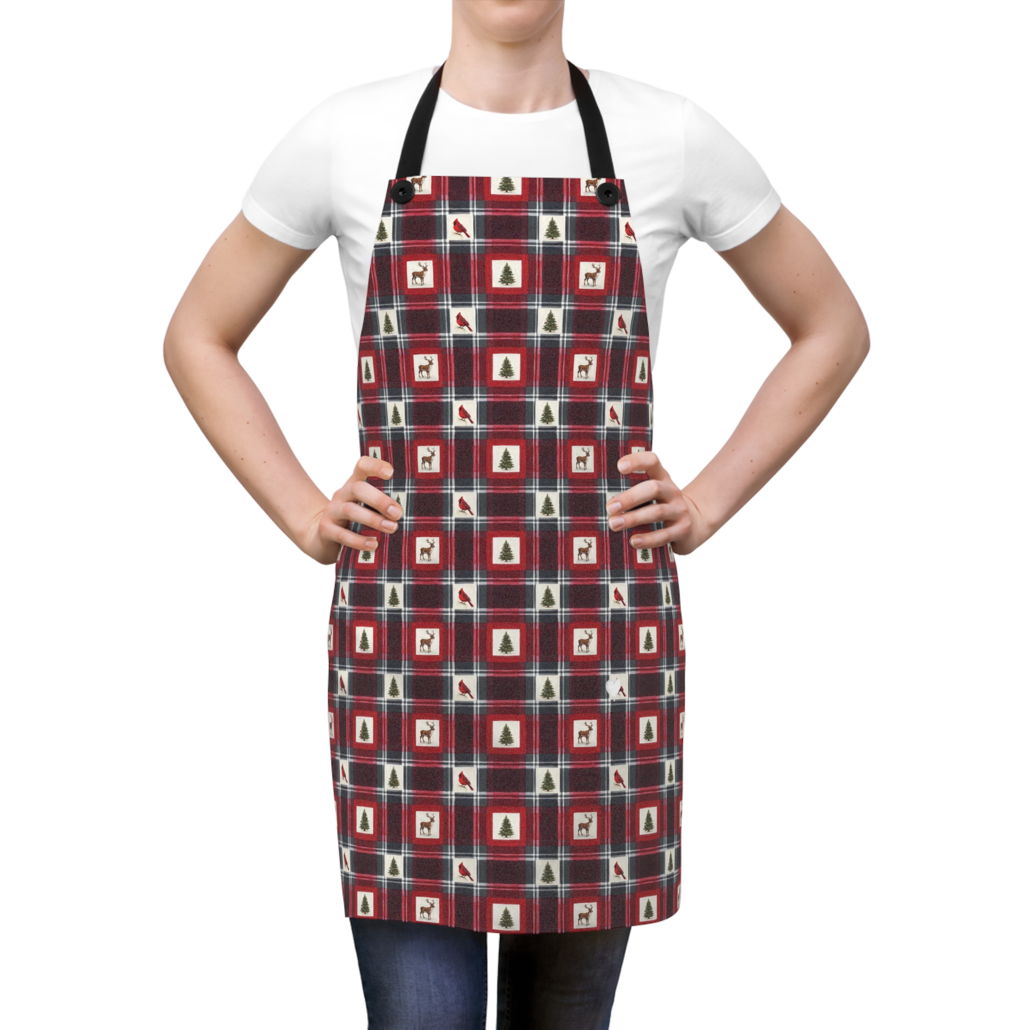 Buffalo Plaid Reindeer Apron, Red and Black Christmas Kitchen Apron, Cabin Holiday Baking Gift - Image 2