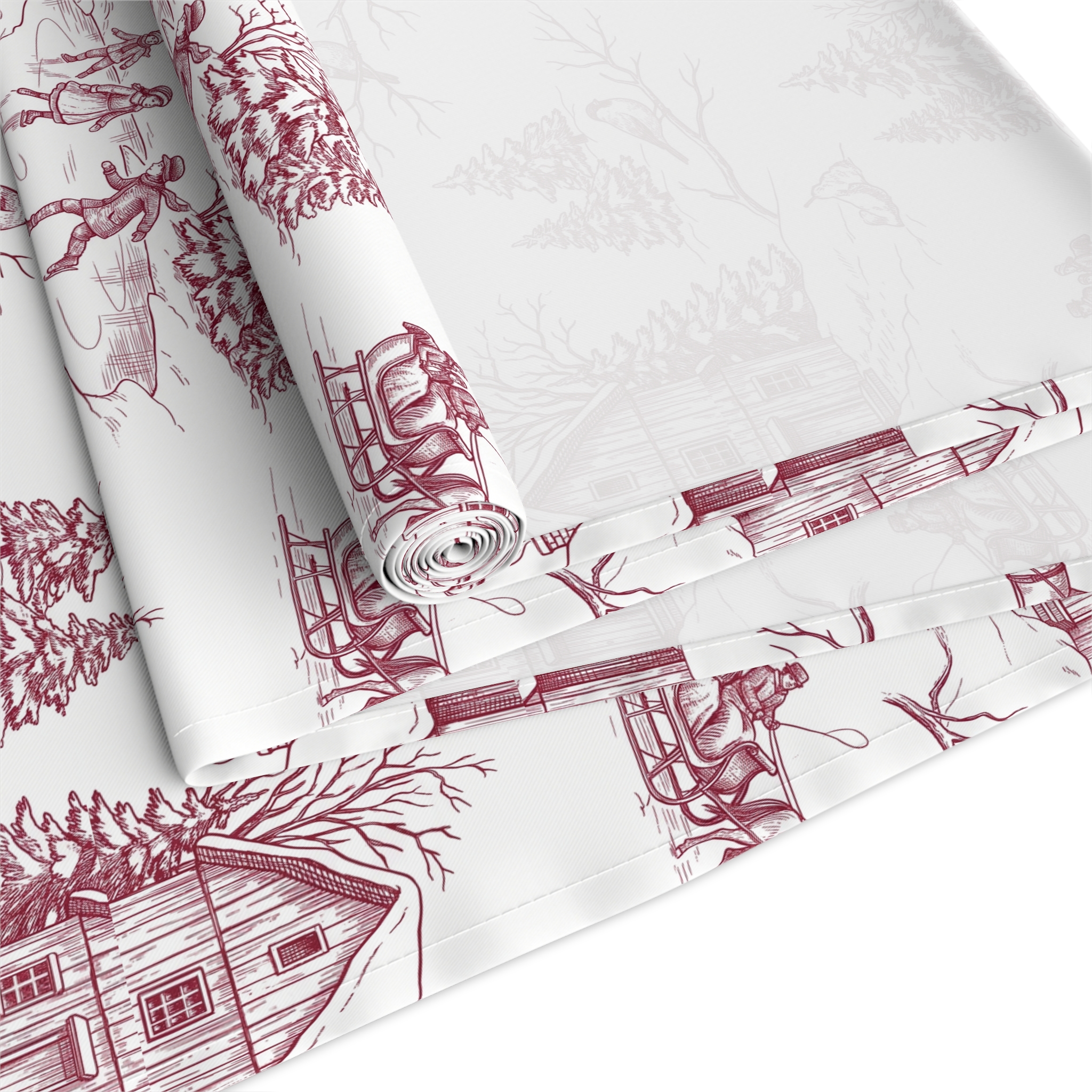 Red Toile Christmas Table Runner, Winter Toile Table Decor, French Country Holiday Runner - Image 5