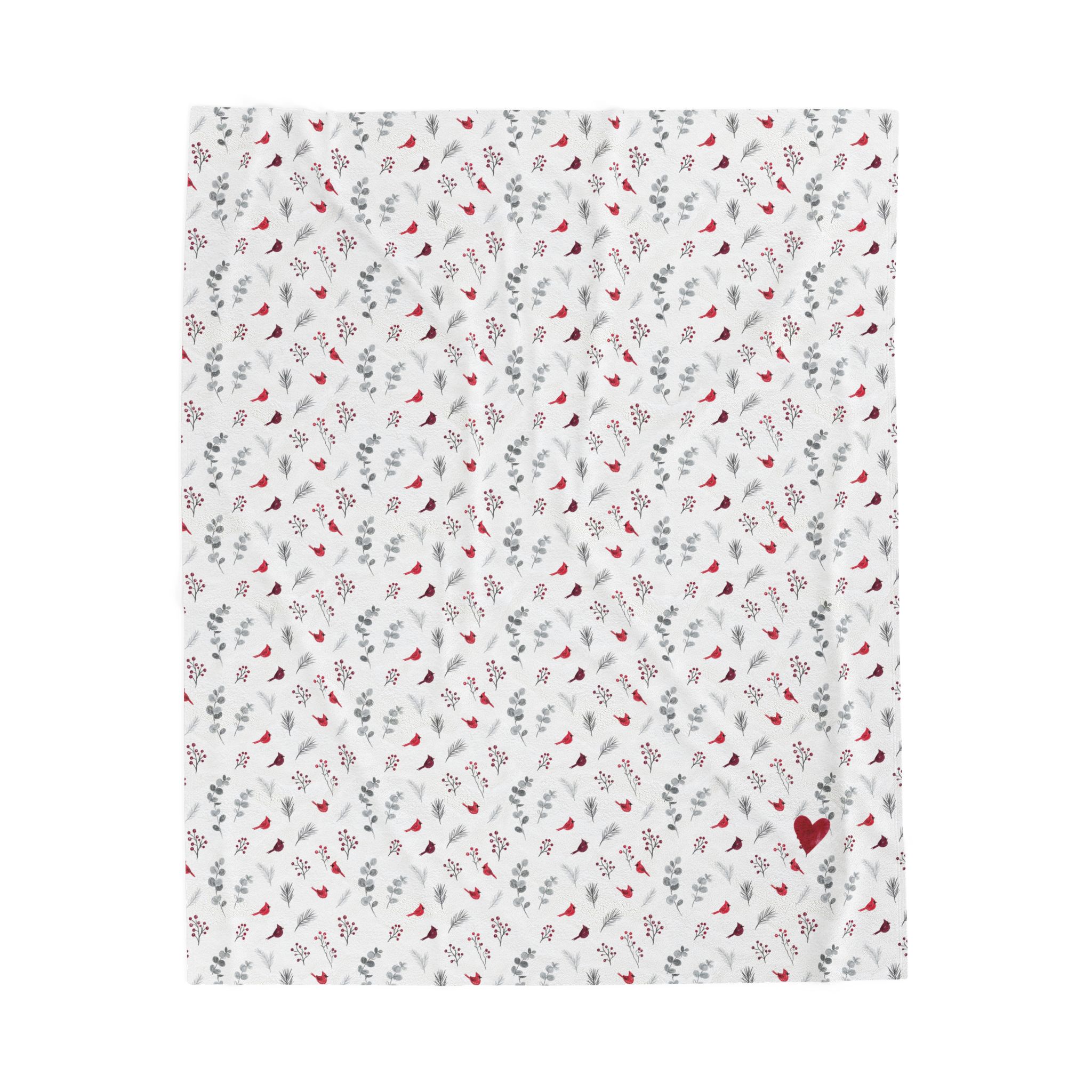 Cardinal Velveteen Plush Blanket, Red Bird Christmas Throw, Botanical Winter Blanket - Image 3