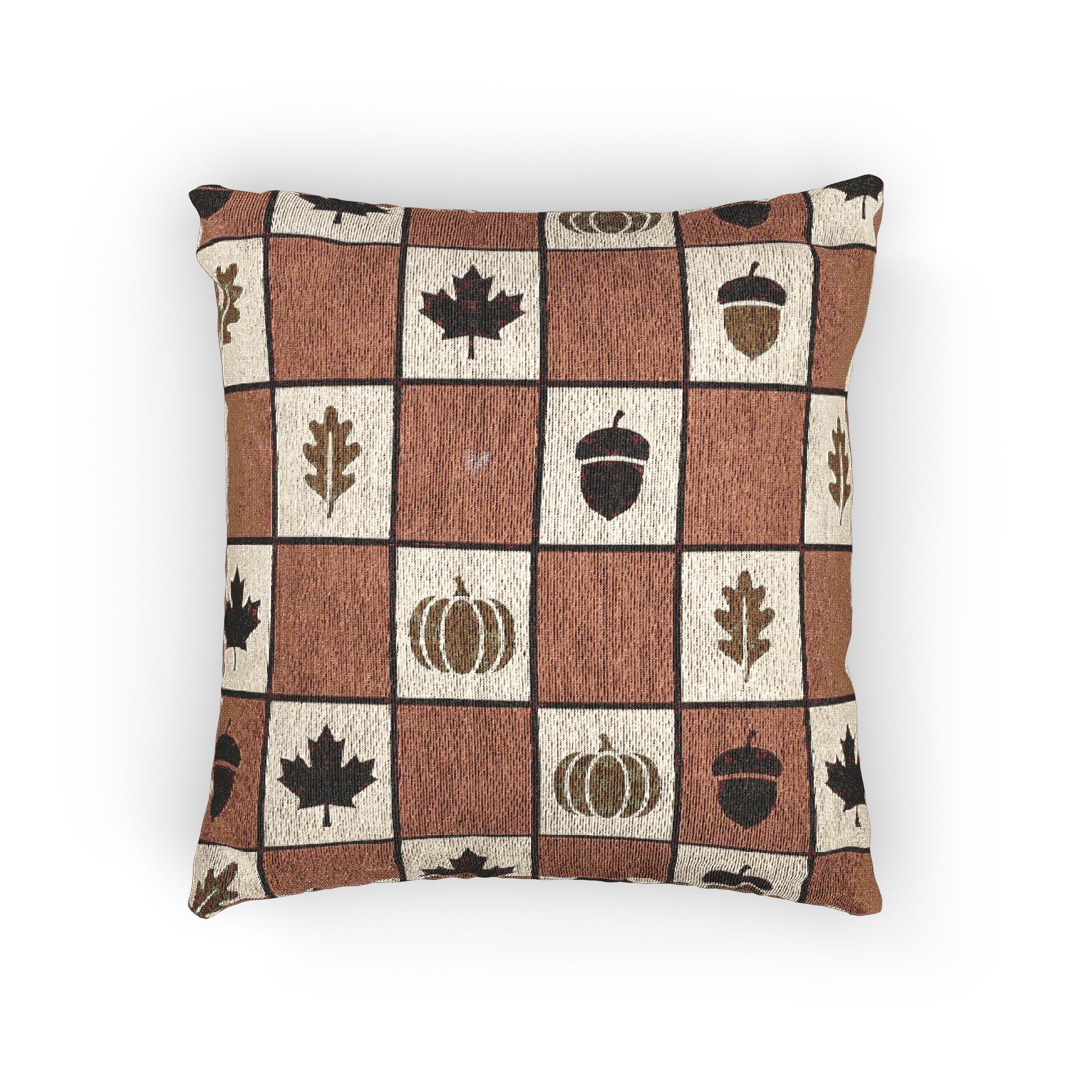 Fall Harvest Check Woven Pillow, Rust and Cream Throw Pillow, Jacquard Thanksgiving Accent Pillow - Image 2