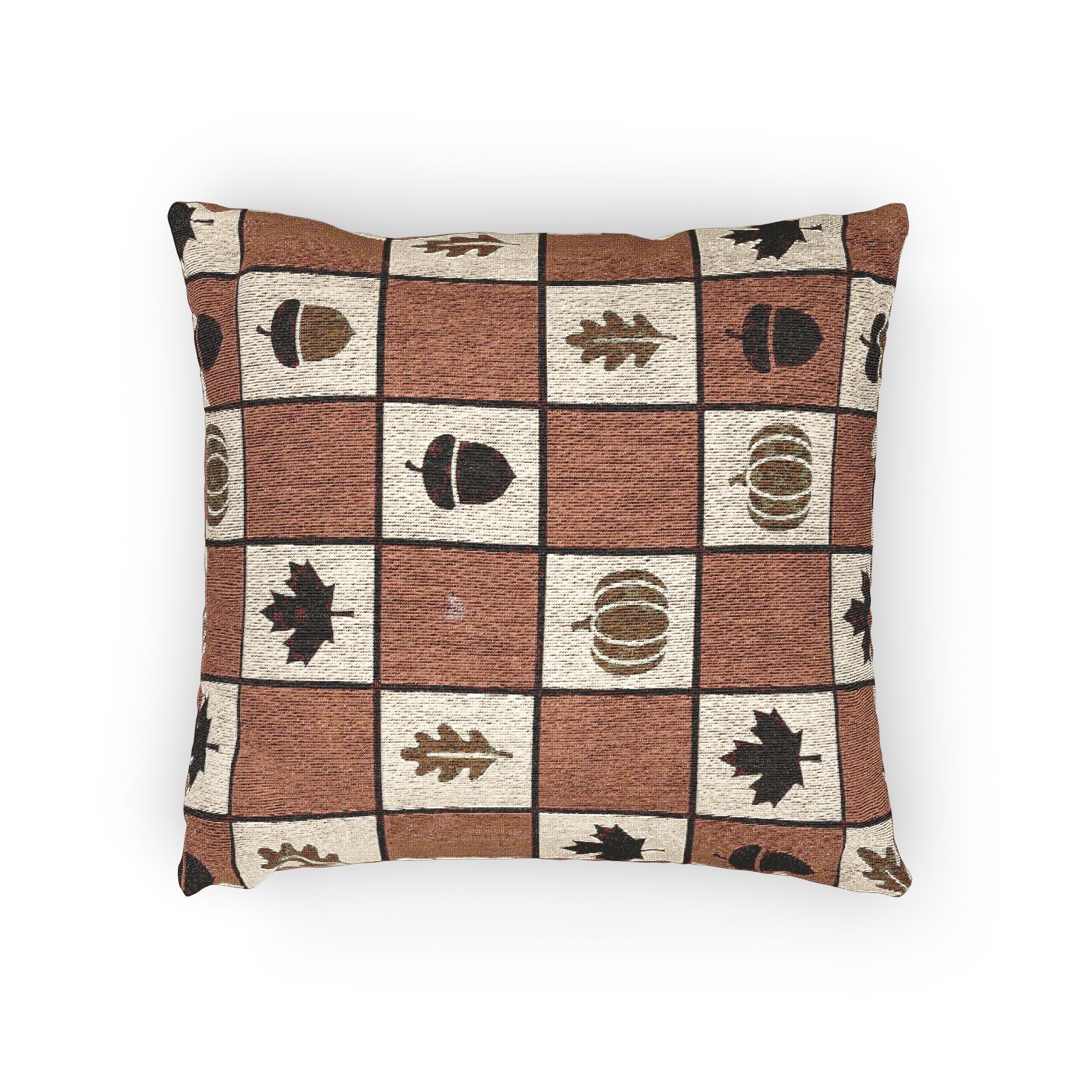 Fall Harvest Check Woven Pillow, Rust and Cream Throw Pillow, Jacquard Thanksgiving Accent Pillow - Image 4