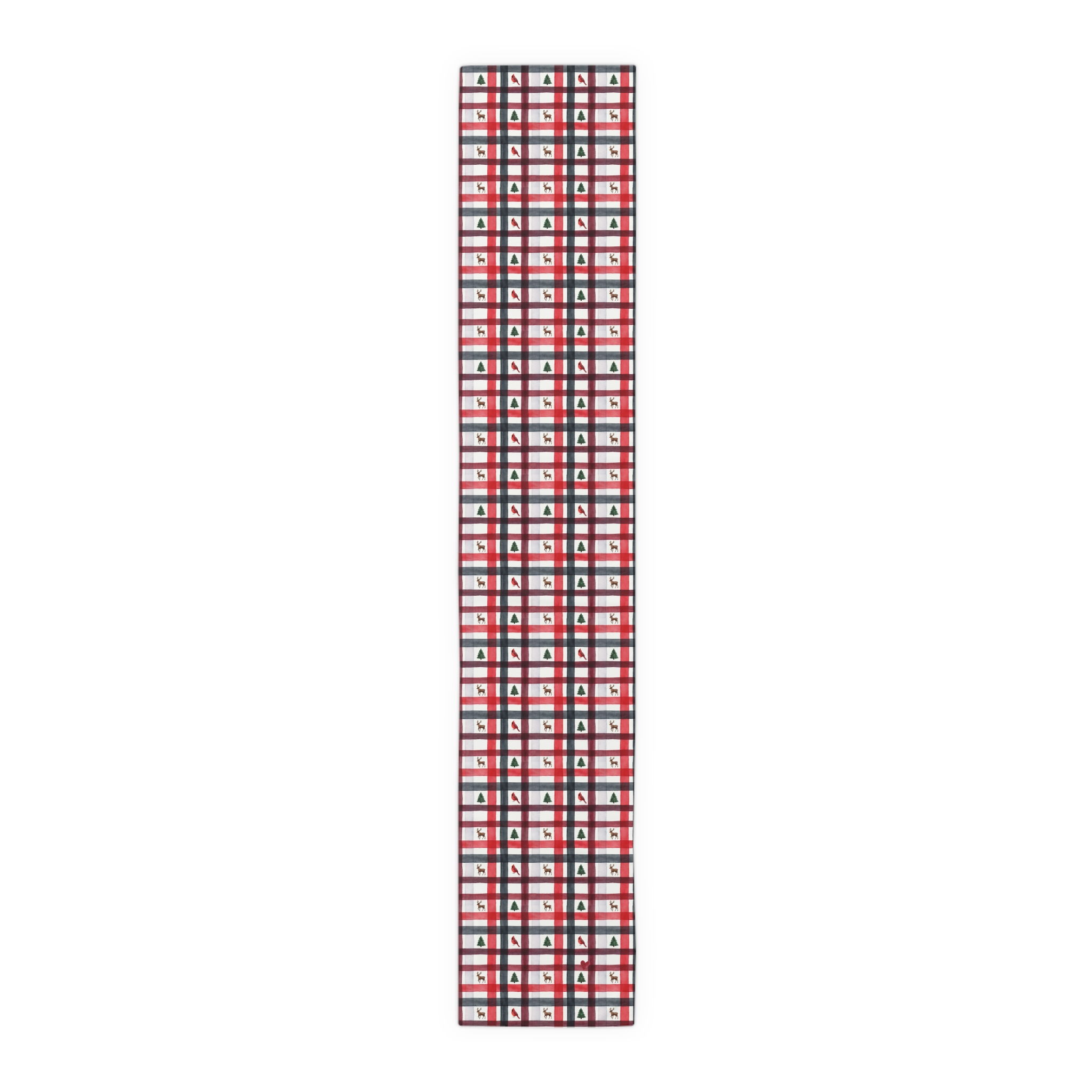 Red and White Christmas Plaid Table Runner, Reindeer Cabin Holiday Table Decor, Watercolor Plaid Runner - Image 7