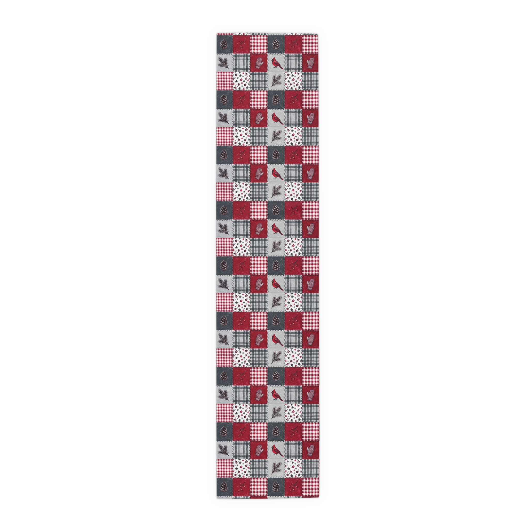 Christmas Patchwork Cardinal Table Runner, Quilt Look Cabin Holiday Table Decor - Image 7