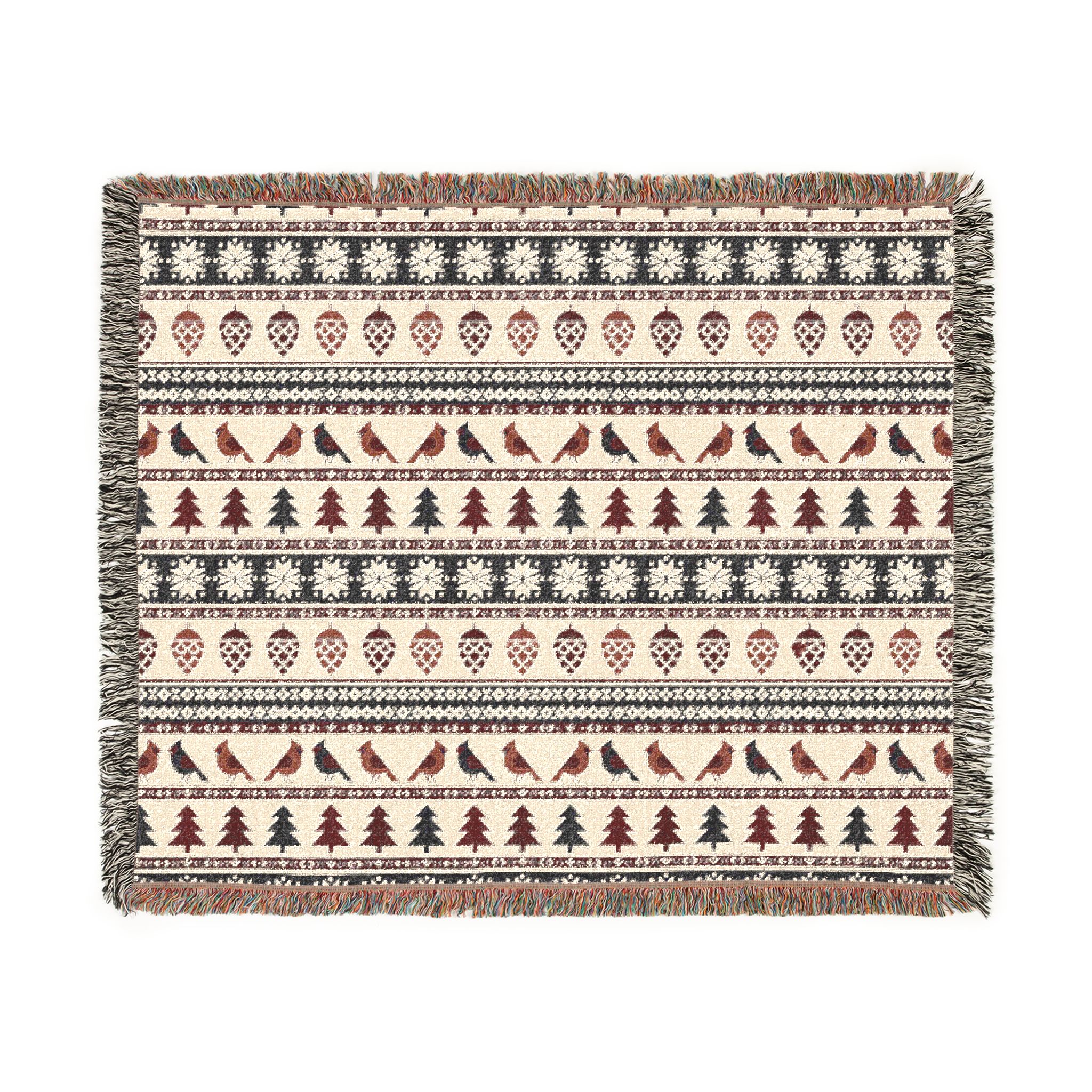 Nordic Cardinal Woven Blanket, Scandinavian Folk Christmas Throw, Cotton Jacquard Winter Blanket - Image 3