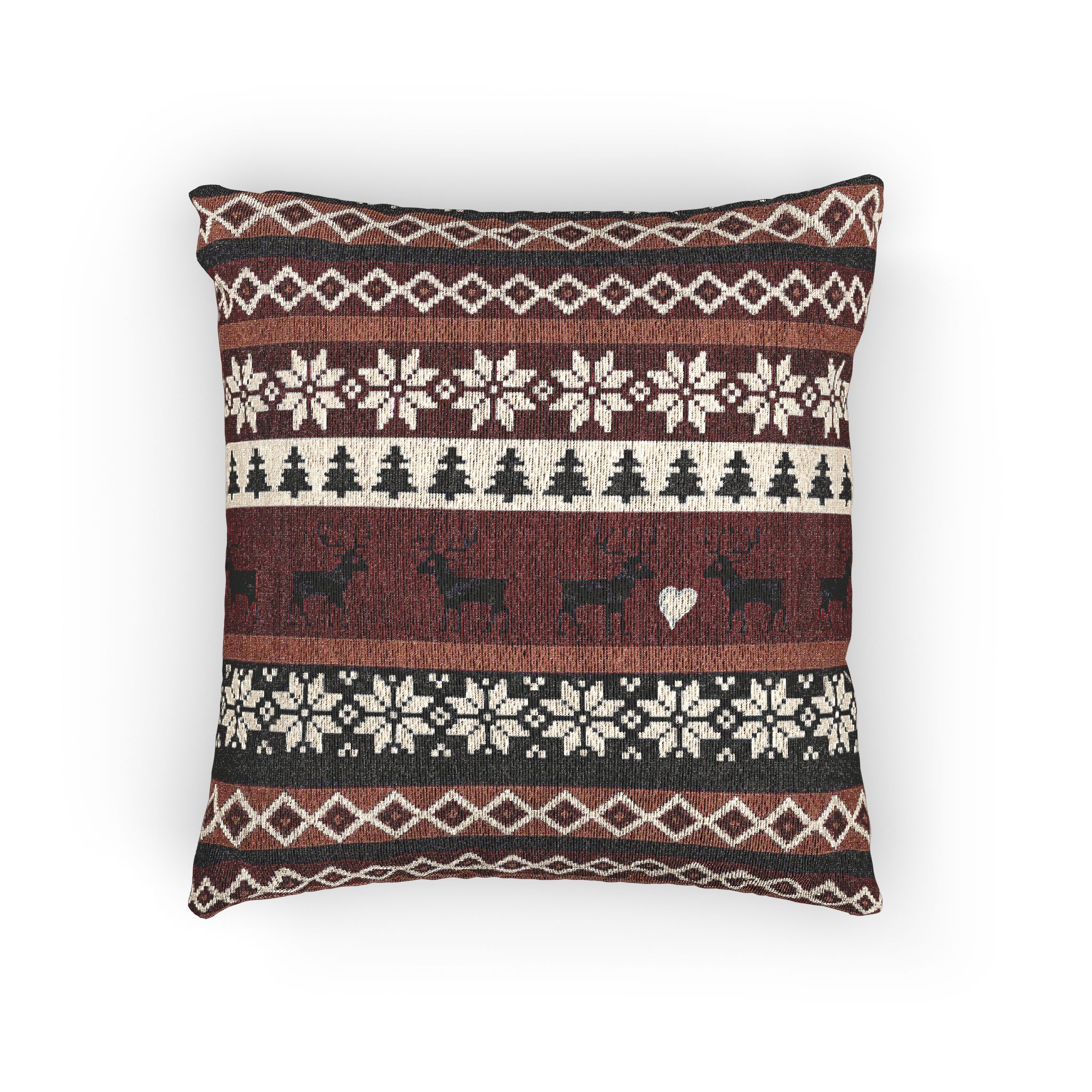 Fair Isle Woven Pillow, Nordic Reindeer Christmas Throw Pillow, Red Jacquard Holiday Accent Pillow - Image 2