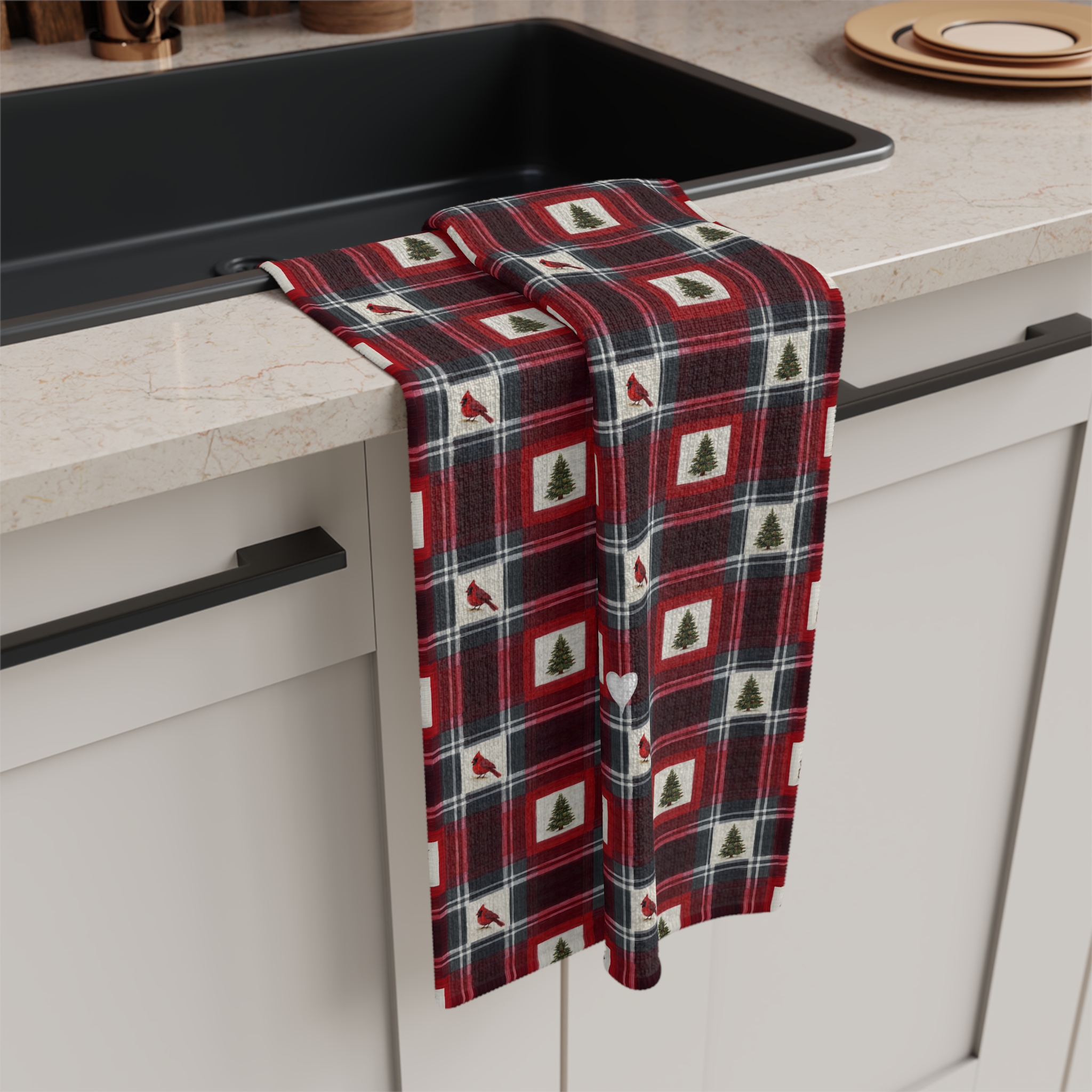 Buffalo Plaid Reindeer Tea Towel, Red and Black Christmas Kitchen Towel, Cabin Hostess Gift - Image 2