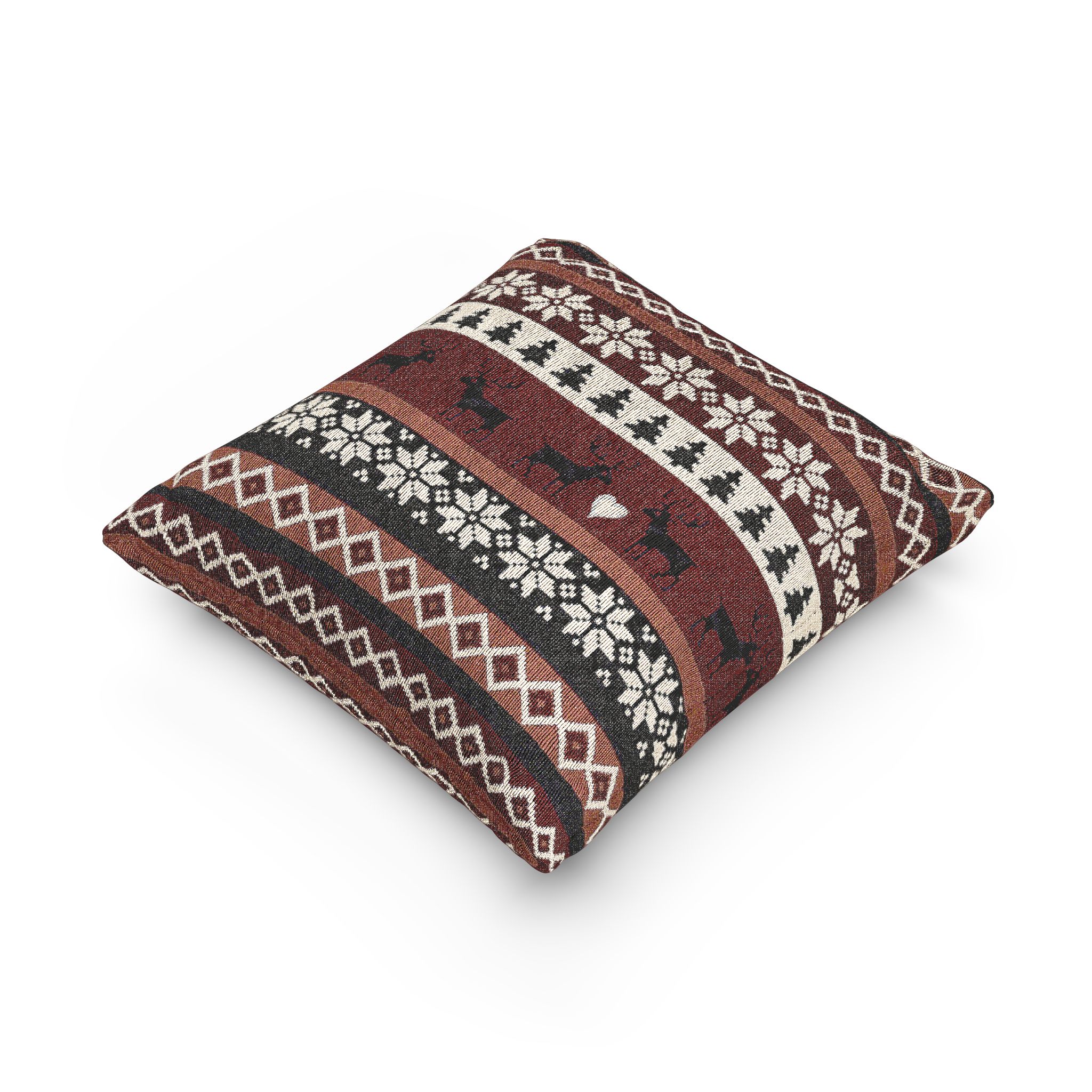 Fair Isle Woven Pillow, Nordic Reindeer Christmas Throw Pillow, Red Jacquard Holiday Accent Pillow - Image 3