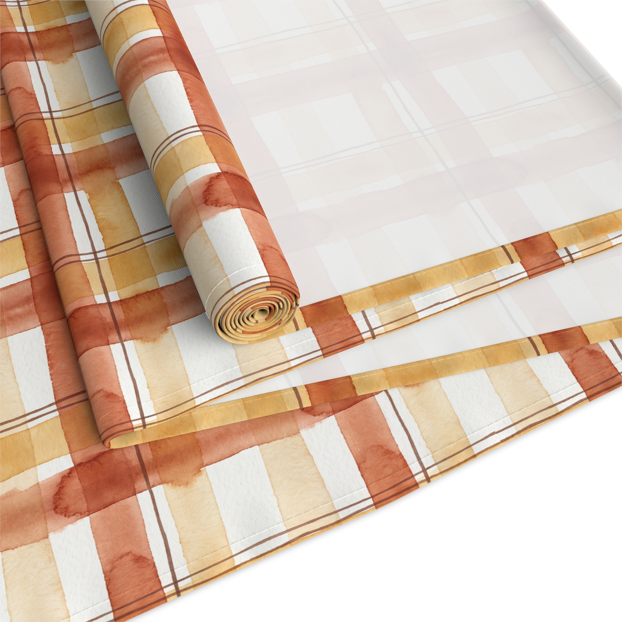 Rust Plaid Table Runner, Watercolor Terracotta Fall Table Decor, Farmhouse Thanksgiving Runner - Image 4
