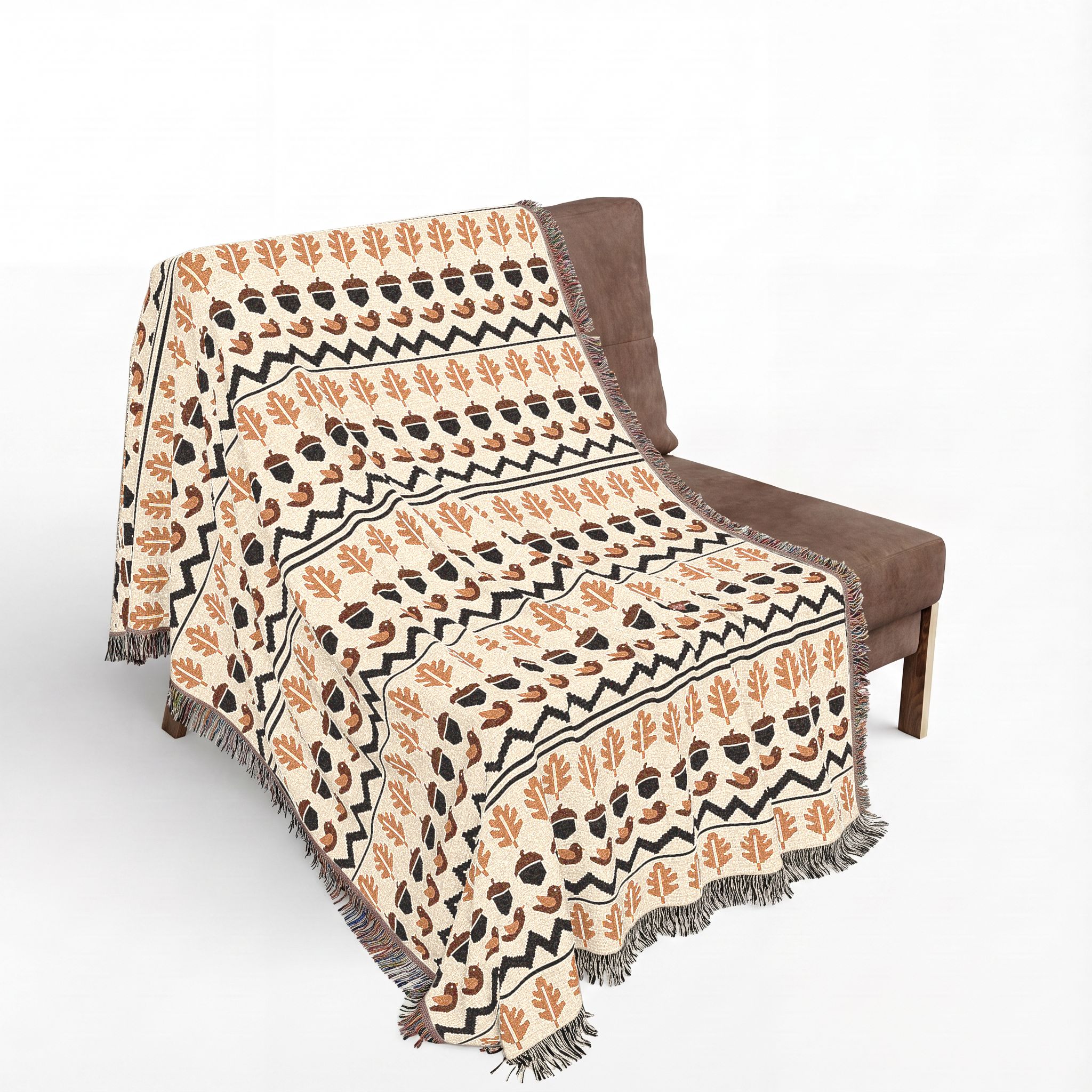 Autumn Folk Fair Isle Woven Blanket, Mustard and Rust Cotton Throw, Jacquard Fall Blanket - Image 6