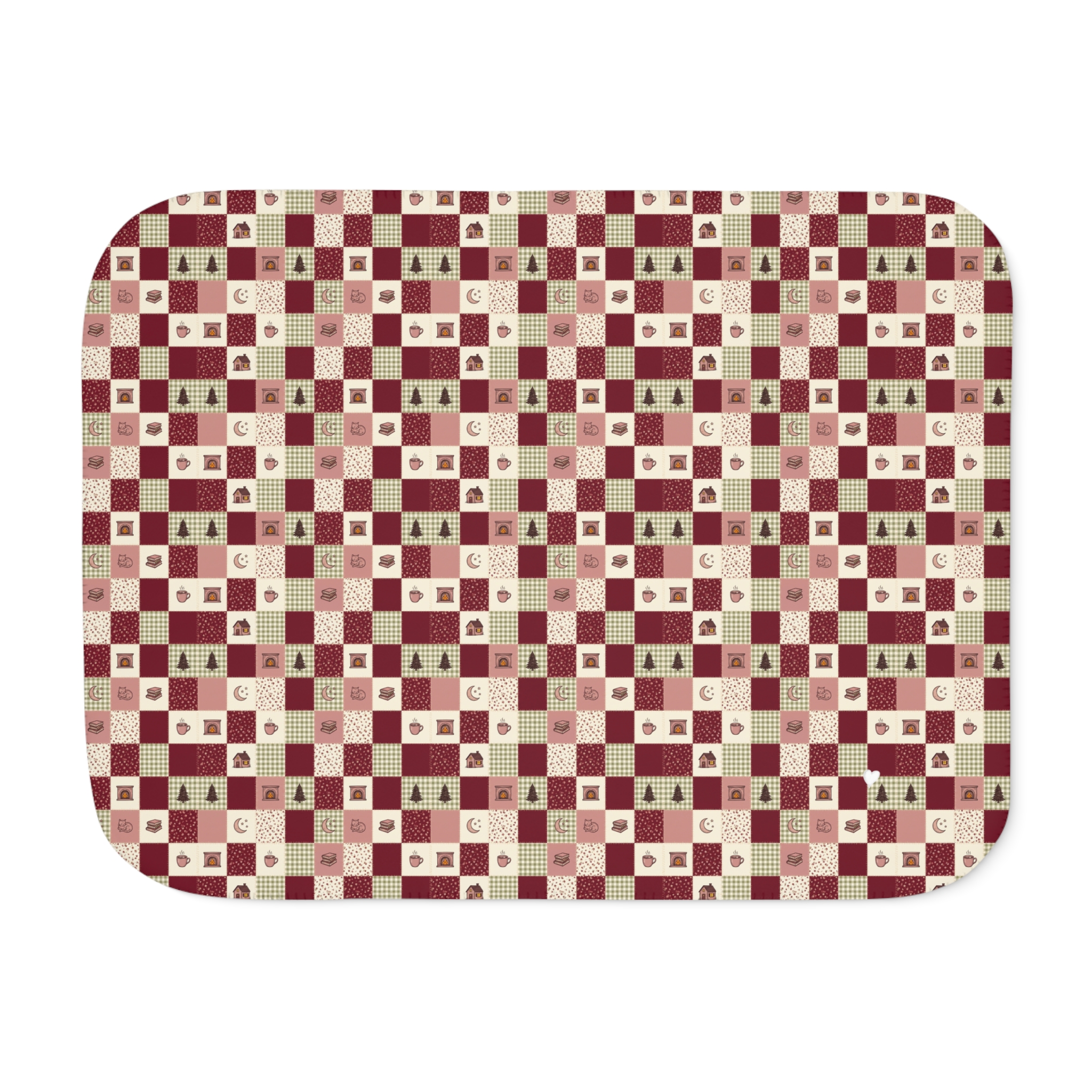 Cranberry Patchwork Sherpa Blanket, Quilt Look Christmas Throw, Cottagecore Holiday Blanket - Image 7