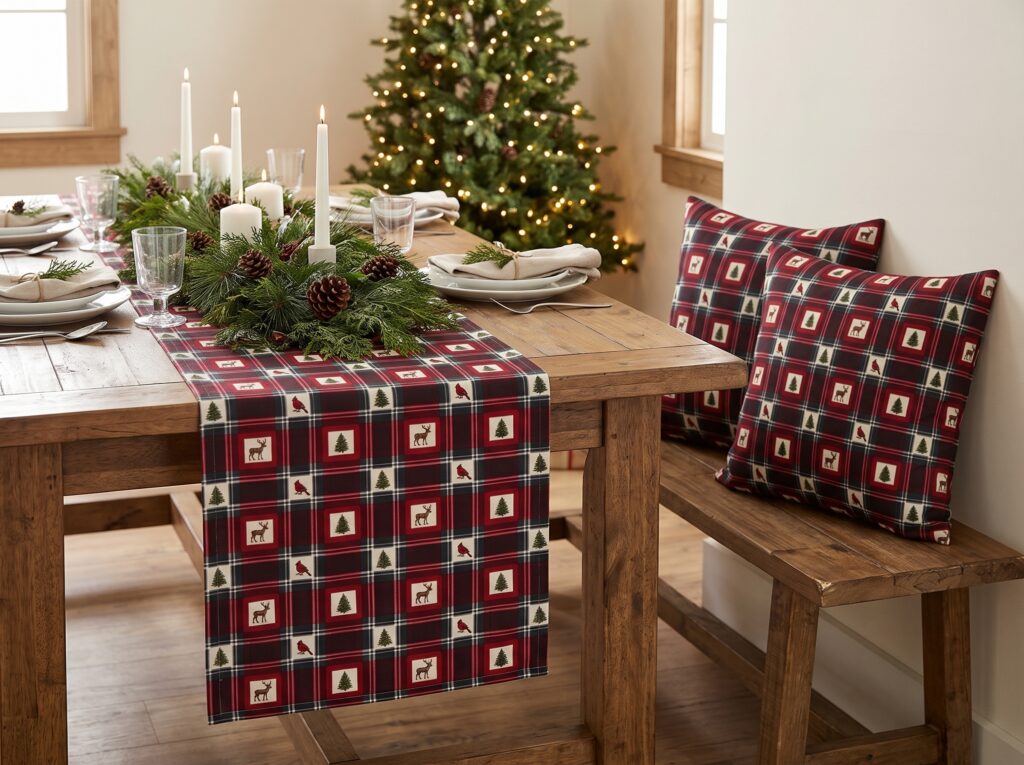Buffalo Plaid Reindeer Pillow Cover, Red and Black Christmas Lodge Throw Pillow, Cabin Holiday Decor