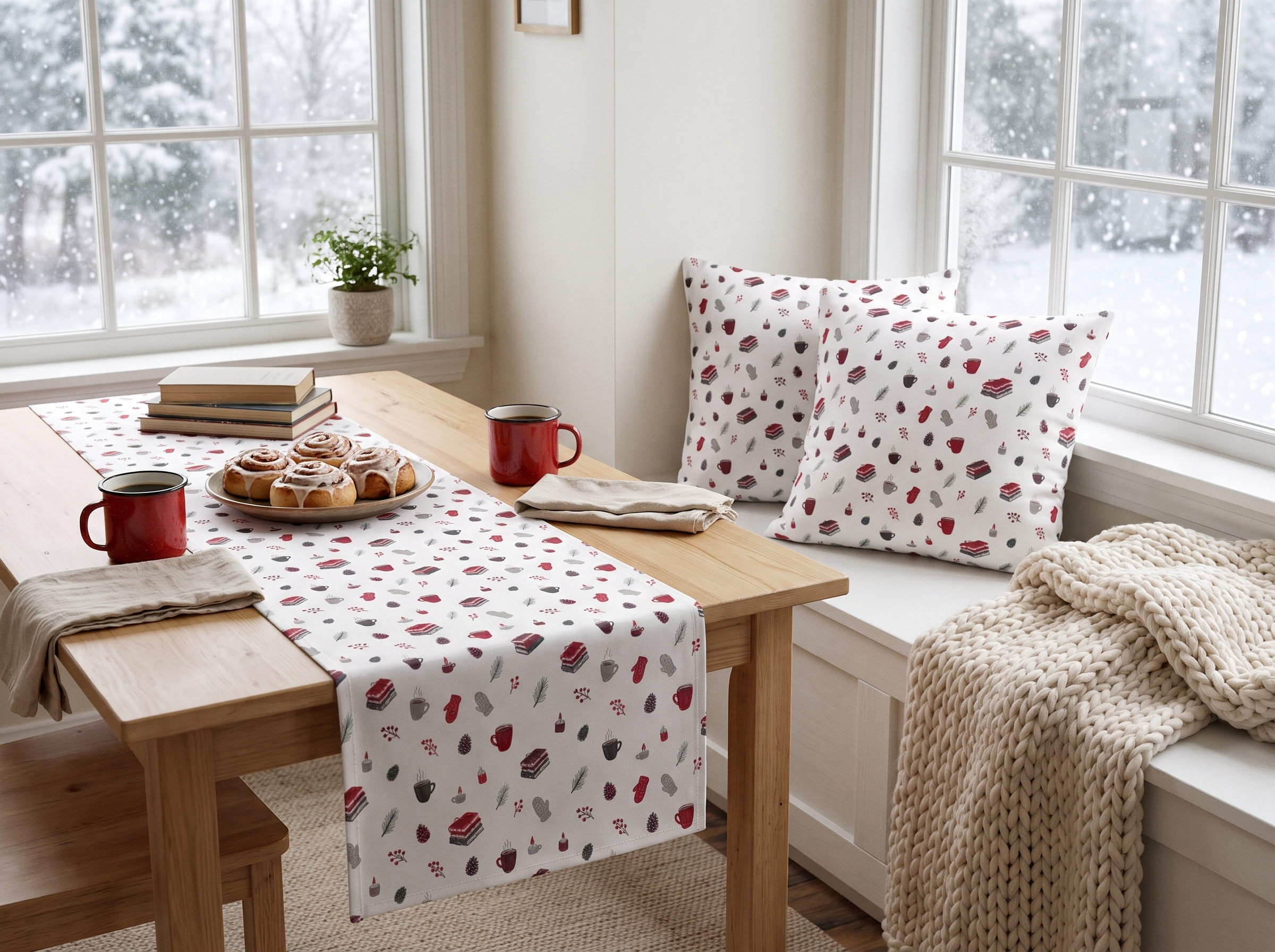 Cozy Winter Pillow Cover, Red and White Hygge Christmas Throw Pillow, Holiday Decor