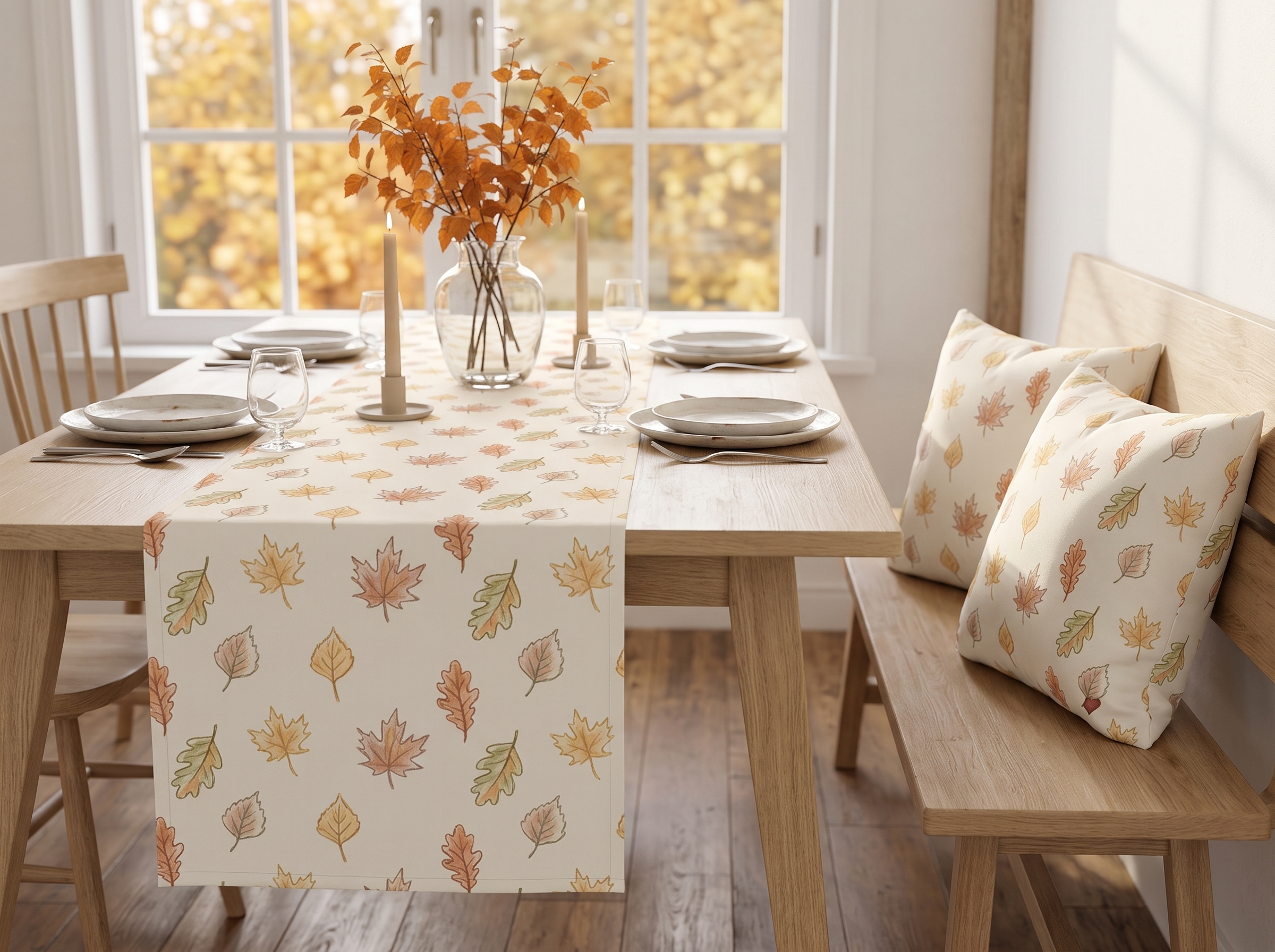 Autumn Leaves Pillow Cover, Neutral Fall Throw Pillow, Minimalist Cozy Autumn Decor