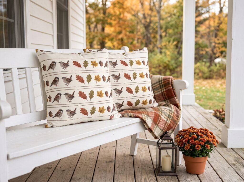 Fall Sparrow Pillow Cover, Hand-Drawn Bird Autumn Throw Pillow, Thanksgiving Decor