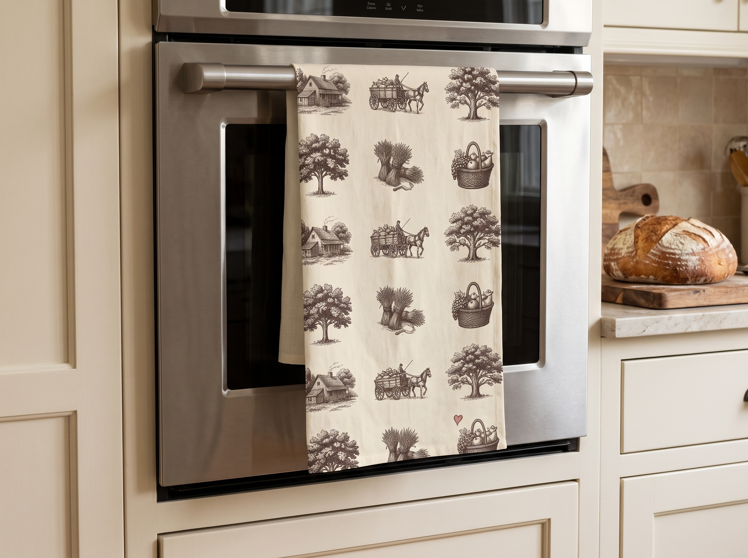 Vintage Harvest Toile Tea Towel, Farmhouse Fall Kitchen Towel, Thanksgiving Hostess Gift
