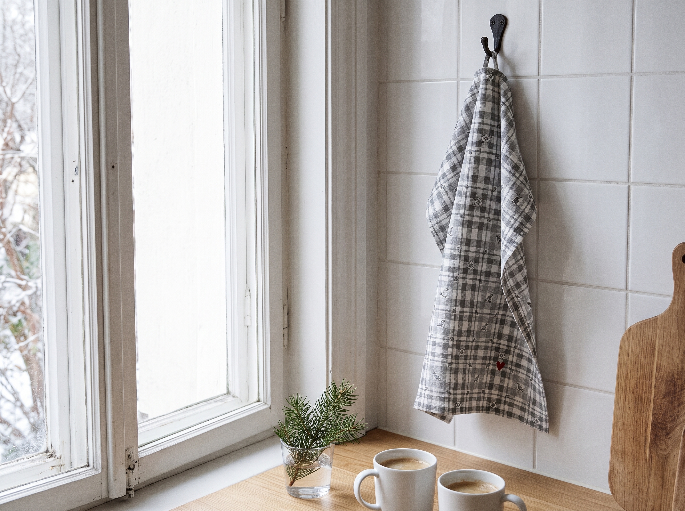 Woodland Grey Plaid Tea Towel, Neutral Winter Kitchen Towel, Cabin Farmhouse Hostess Gift - Image 2