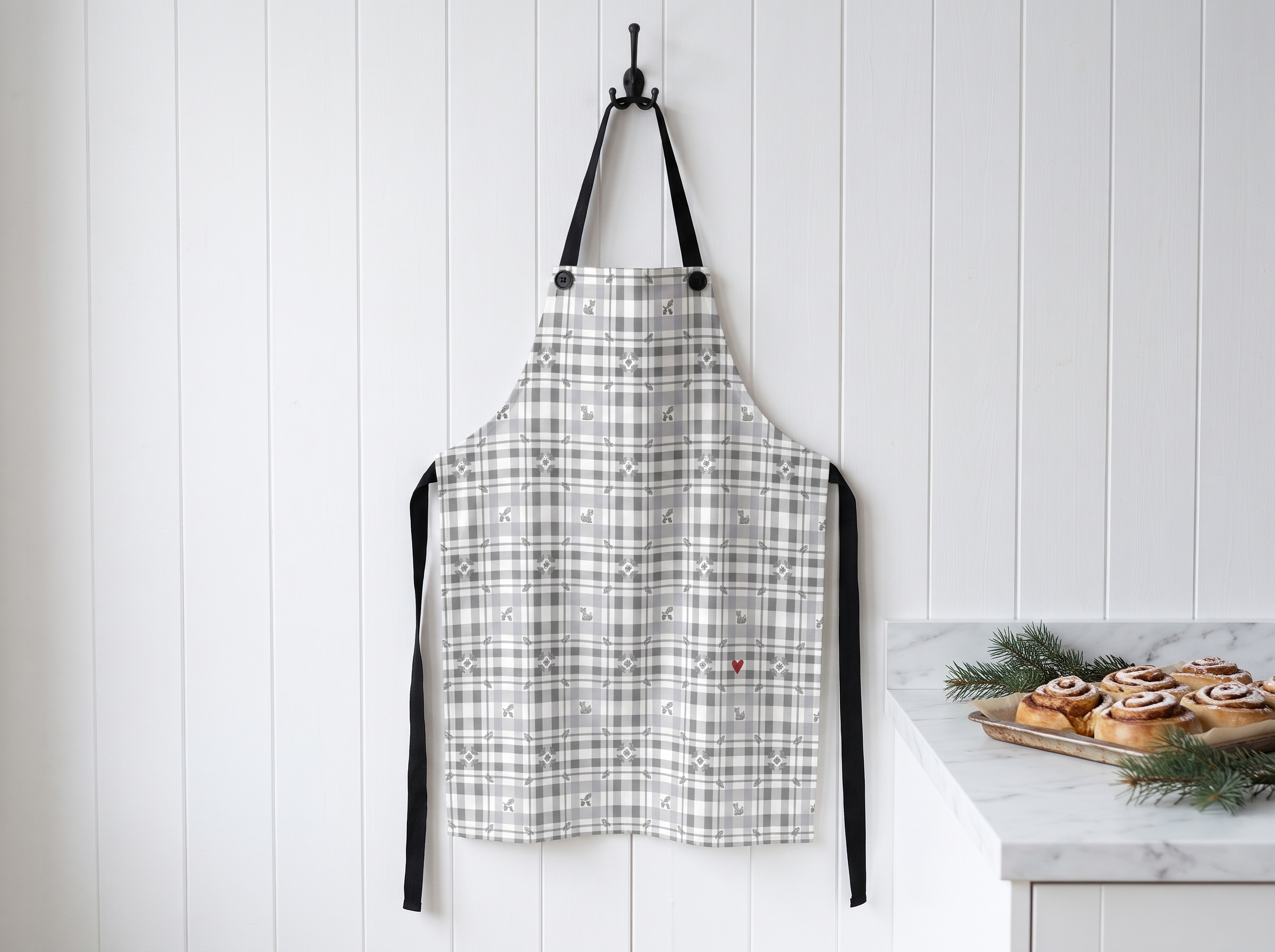 Woodland Grey Plaid Apron, Neutral Winter Kitchen Apron, Cabin Farmhouse Baking Gift