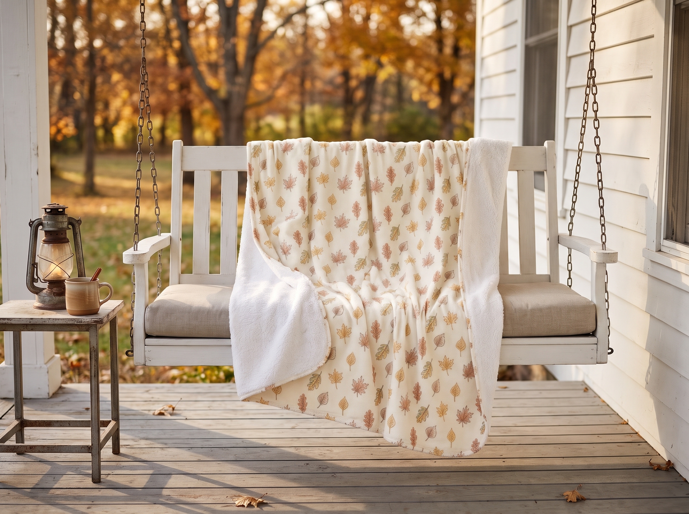 Autumn Leaves Sherpa Blanket, Neutral Fall Throw, Minimalist Cozy Autumn Blanket - Image 2