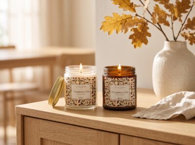 Acorn Garden Cinnamon Chai Candle, Acorn Fall Decor, Amber or Clear Glass Jar