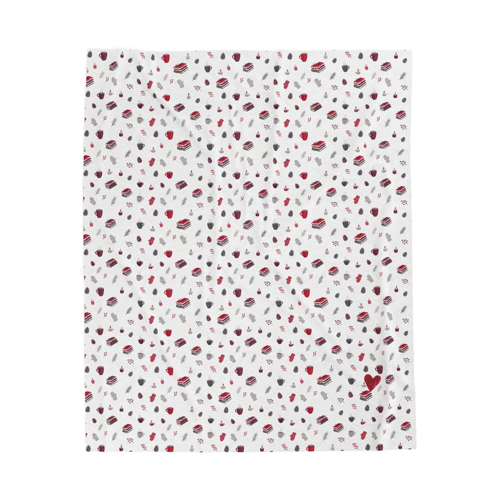 Cozy Winter Velveteen Plush Blanket, Red and White Hygge Christmas Throw, Soft Holiday Blanket - Image 3