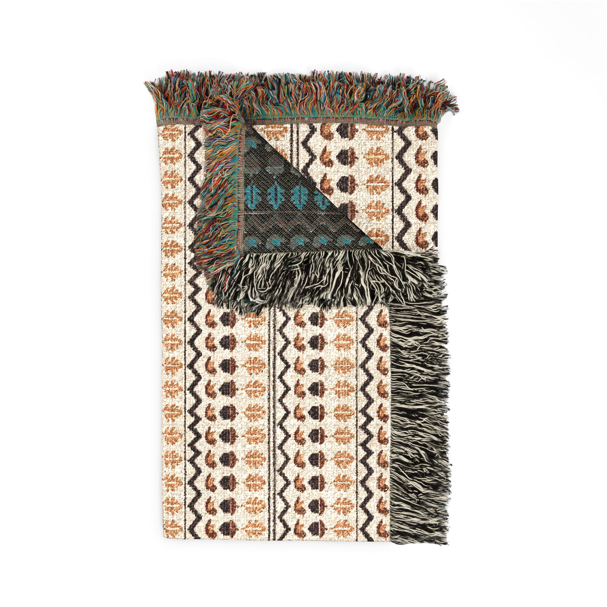 Autumn Folk Fair Isle Woven Blanket, Mustard and Rust Cotton Throw, Jacquard Fall Blanket - Image 5