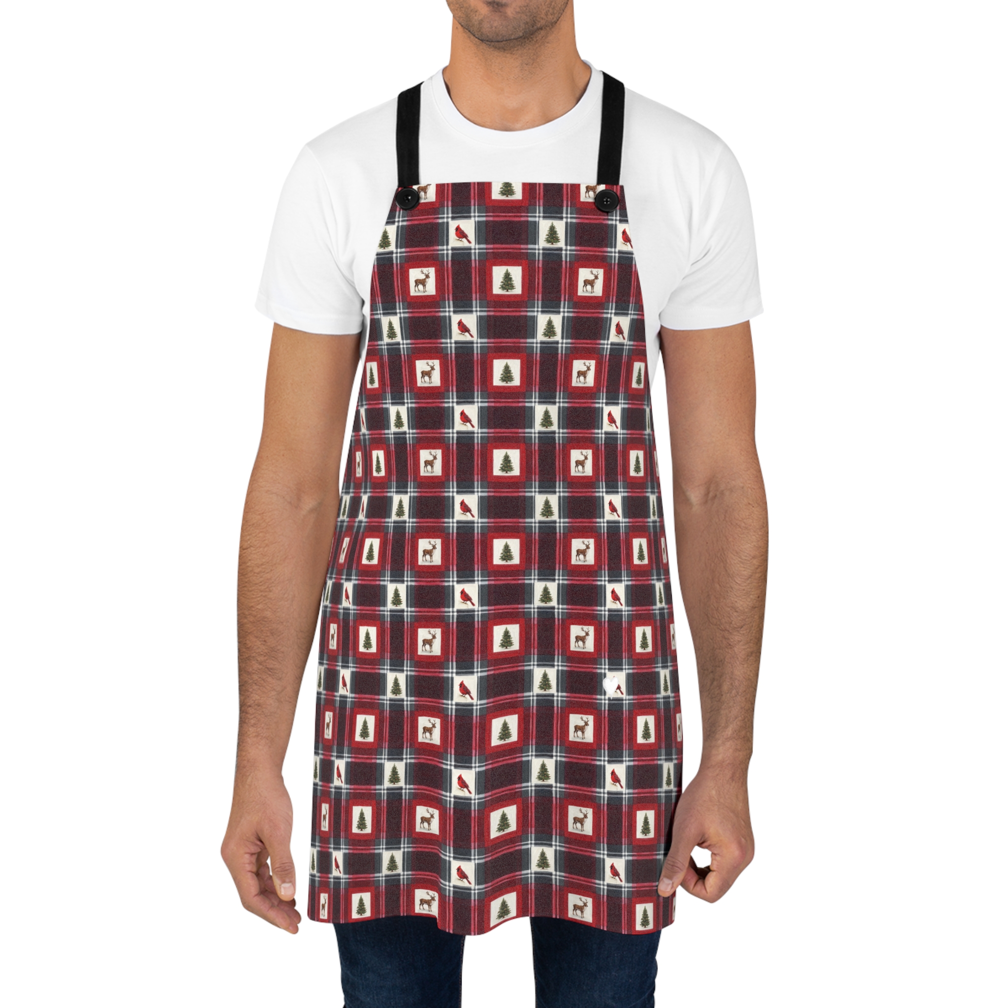 Buffalo Plaid Reindeer Apron, Red and Black Christmas Kitchen Apron, Cabin Holiday Baking Gift - Image 4