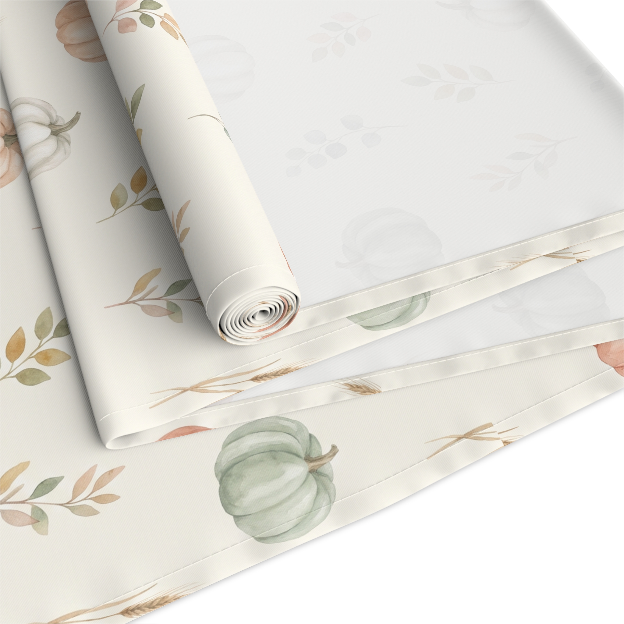 Watercolor Pumpkin Table Runner, Sage and Peach Neutral Thanksgiving Table Decor, Farmhouse Fall Runner - Image 4