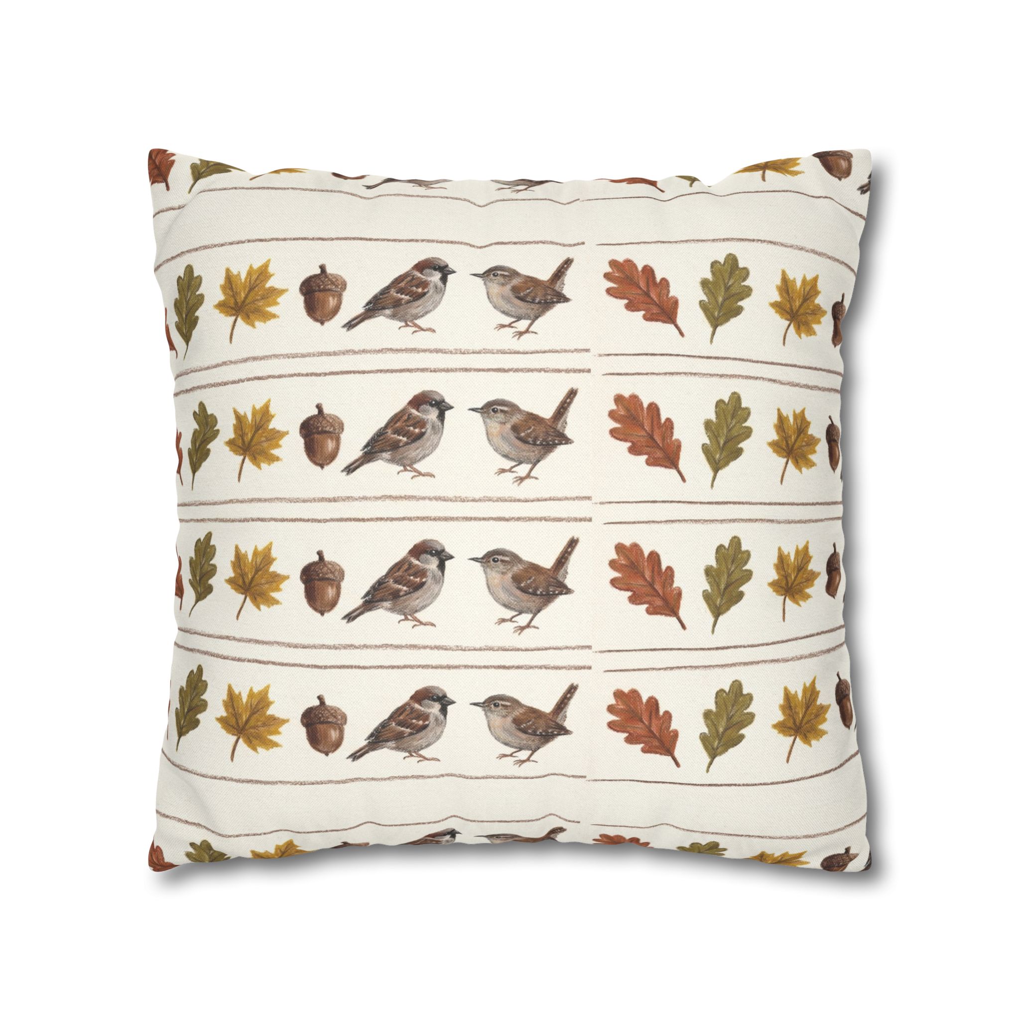 Fall Sparrow Pillow Cover, Hand-Drawn Bird Autumn Throw Pillow, Thanksgiving Decor - Image 6