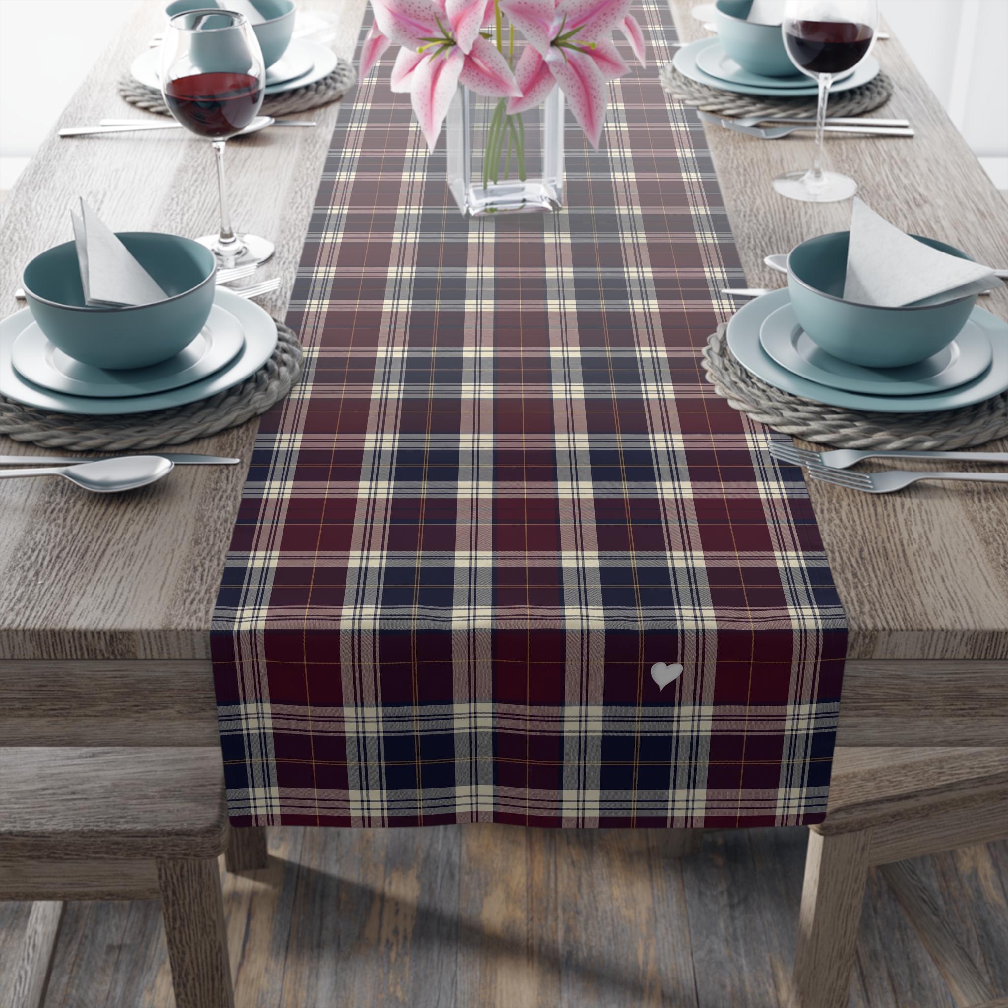 Burgundy and Navy Tartan Table Runner, Classic Plaid Holiday Table Decor, Christmas Dining - Image 3