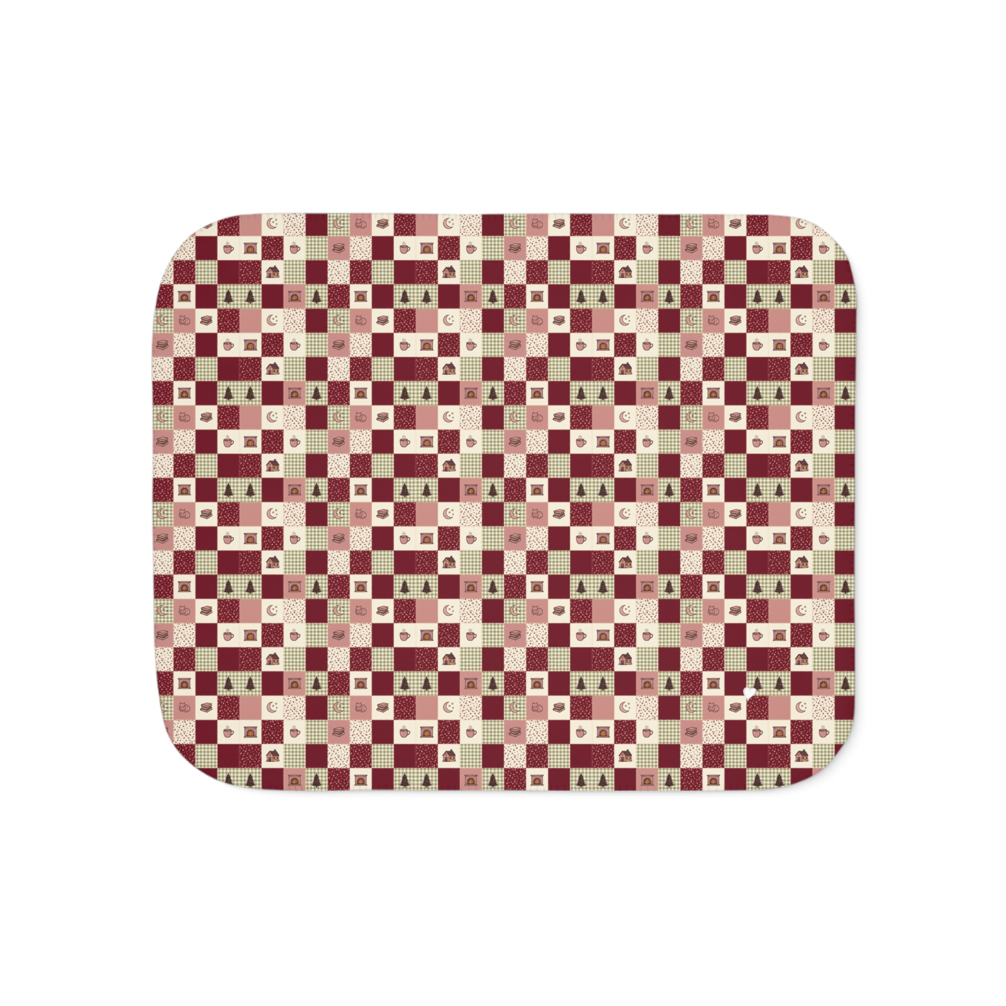 Cranberry Patchwork Sherpa Blanket, Quilt Look Christmas Throw, Cottagecore Holiday Blanket - Image 4